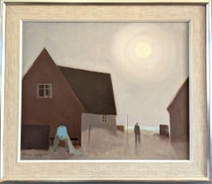 Mid-Century Modern Landscape Oil Painting, Fabian Lundqvist - Outside the House