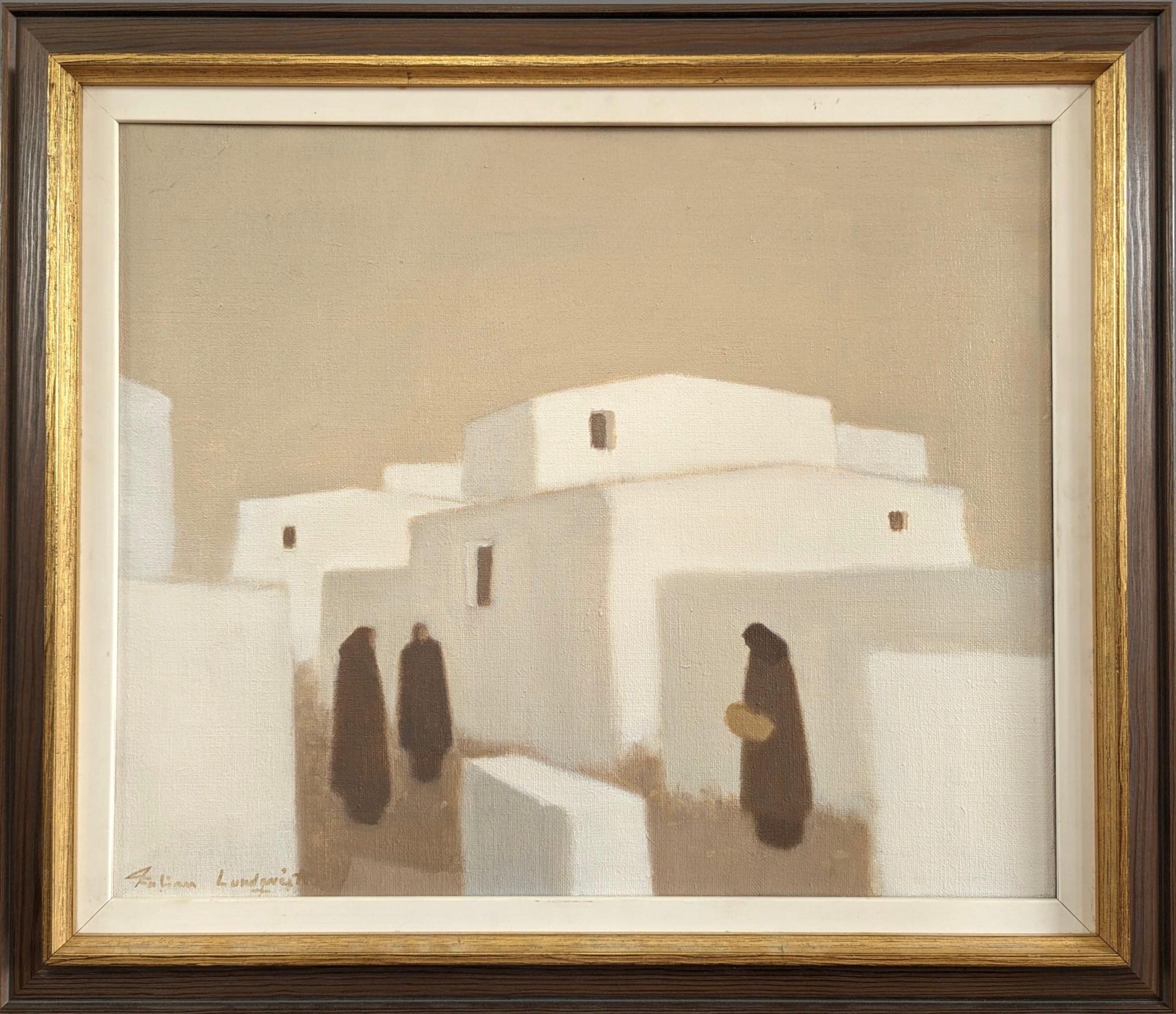 BY THE WHITE HOUSES
Size: 49 x 57 cm (including frame)
Oil on Canvas

A subtle and outstanding mid-century modernist style composition, executed in oil onto canvas by the established Swedish artist Fabian Lundqvist (1913-1989), whose works have been
