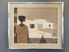Mid-Century Modern Figurative Oil Painting, Fabian Lundqvist - Terrace Sightings