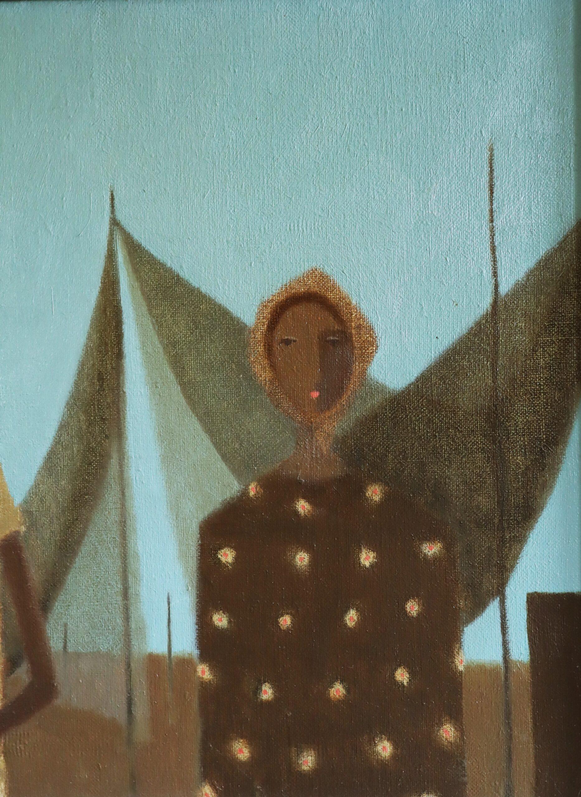 Pittura ad olio figurativa svedese della metà del secolo scorso - Figure in un'atmosfera di luce fissa in vendita 5