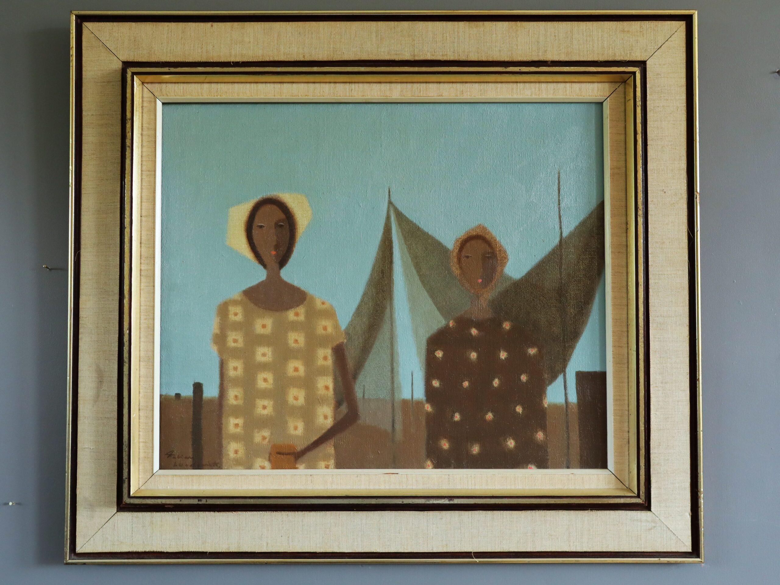 Pittura ad olio figurativa svedese della metà del secolo scorso - Figure in un'atmosfera di luce fissa - Painting di Fabian Lundqvist
