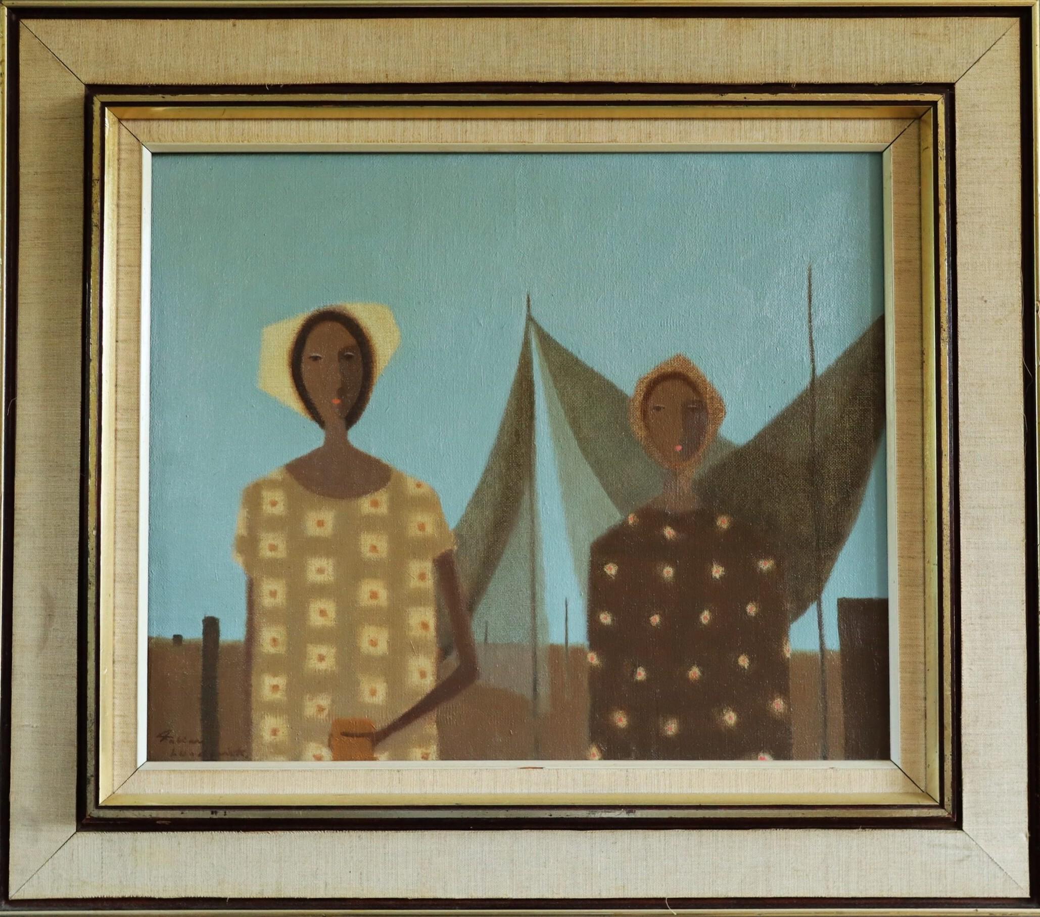 Figurative Painting di Fabian Lundqvist - Pittura ad olio figurativa svedese della metà del secolo scorso - Figure in un'atmosfera di luce fissa