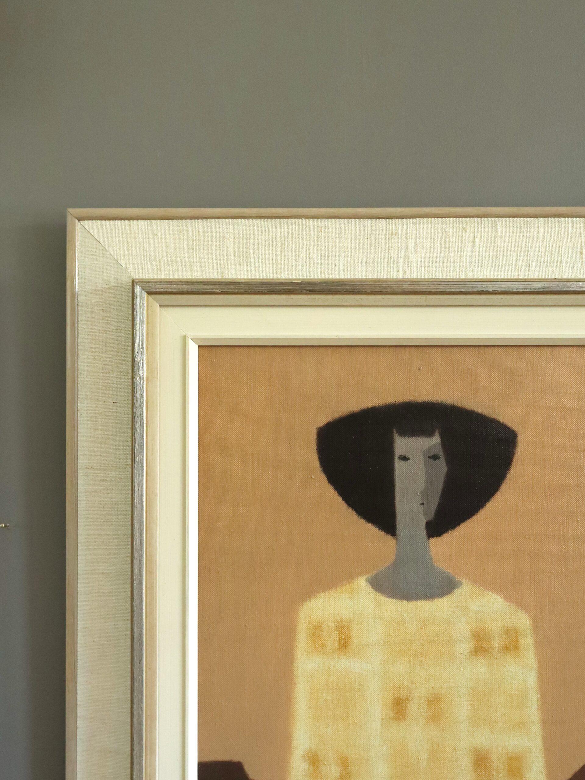 Mid Century Modern Swedish Figurative Oil Painting - Moonrise with Yellow Cup For Sale 5