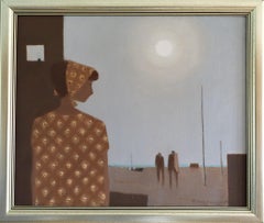 Peinture à l'huile figurative suédoise du milieu du siècle dernier - L'immobilité dans la lumière du soleil