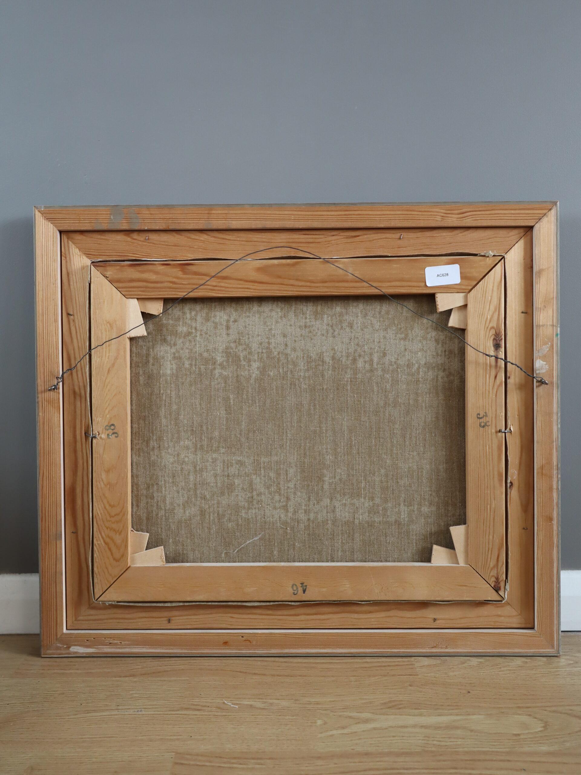 Peinture à l'huile de scène de rue avec personnage suédois du milieu du siècle - Silhouette au clair de lune en vente 5