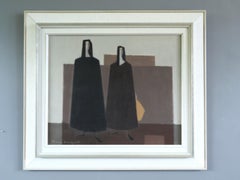 Mid Century Modern Swedish Original Figurative Oil Painting - Silent Companions