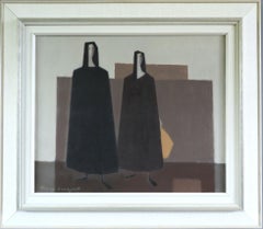 Mid Century Modern Swedish Original Figurative Oil Painting - Silent Companions