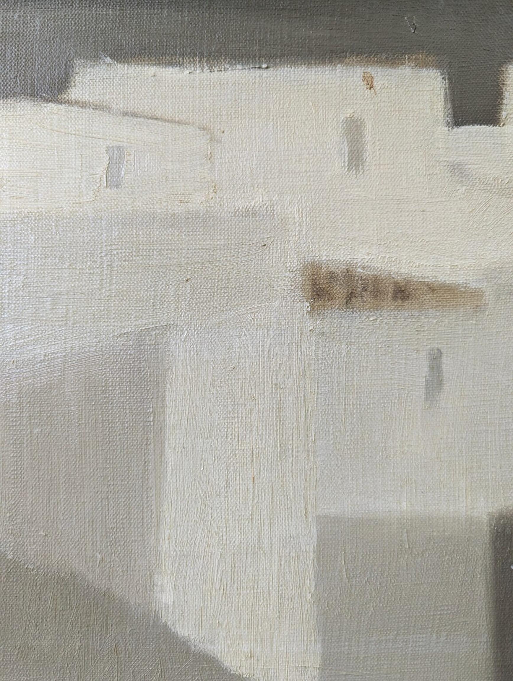 Mid-Century Modern Vintage Abstract Cityscape Framed Oil Painting - White City 8