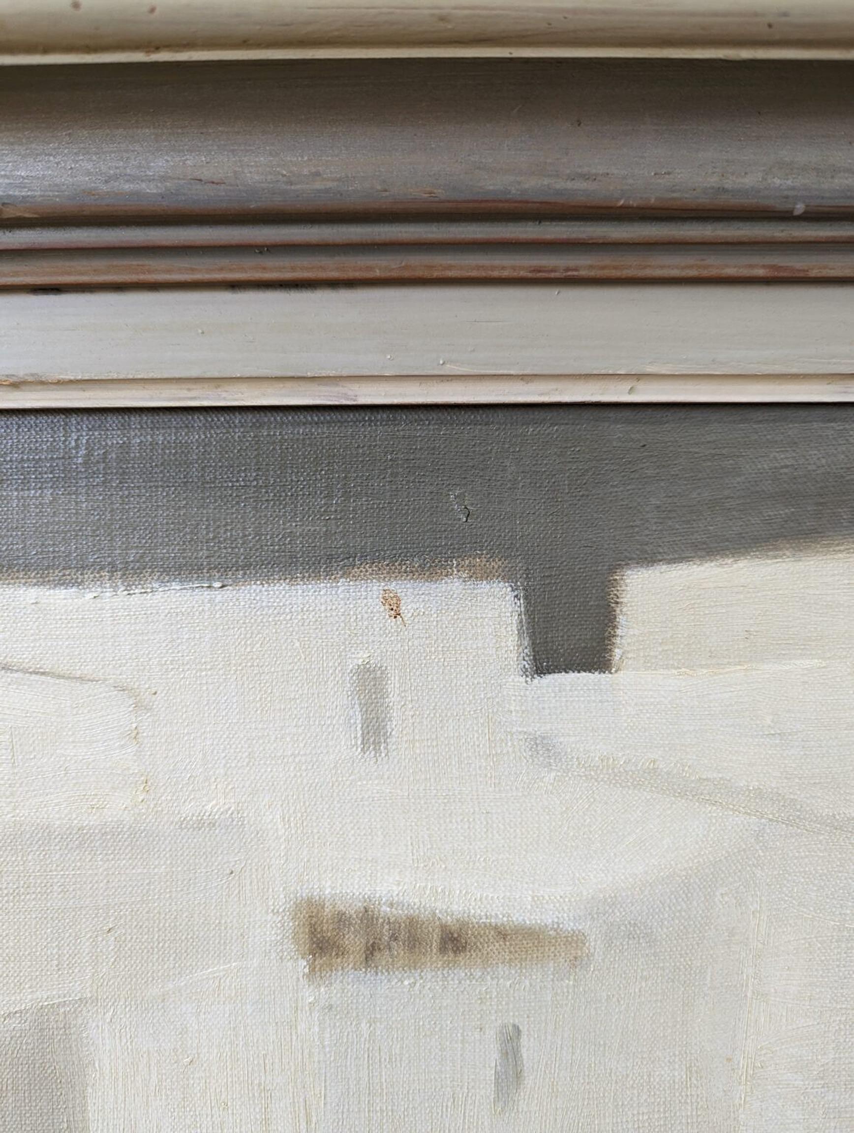 Mid-Century Modern Vintage Abstract Cityscape Framed Oil Painting - White City 10
