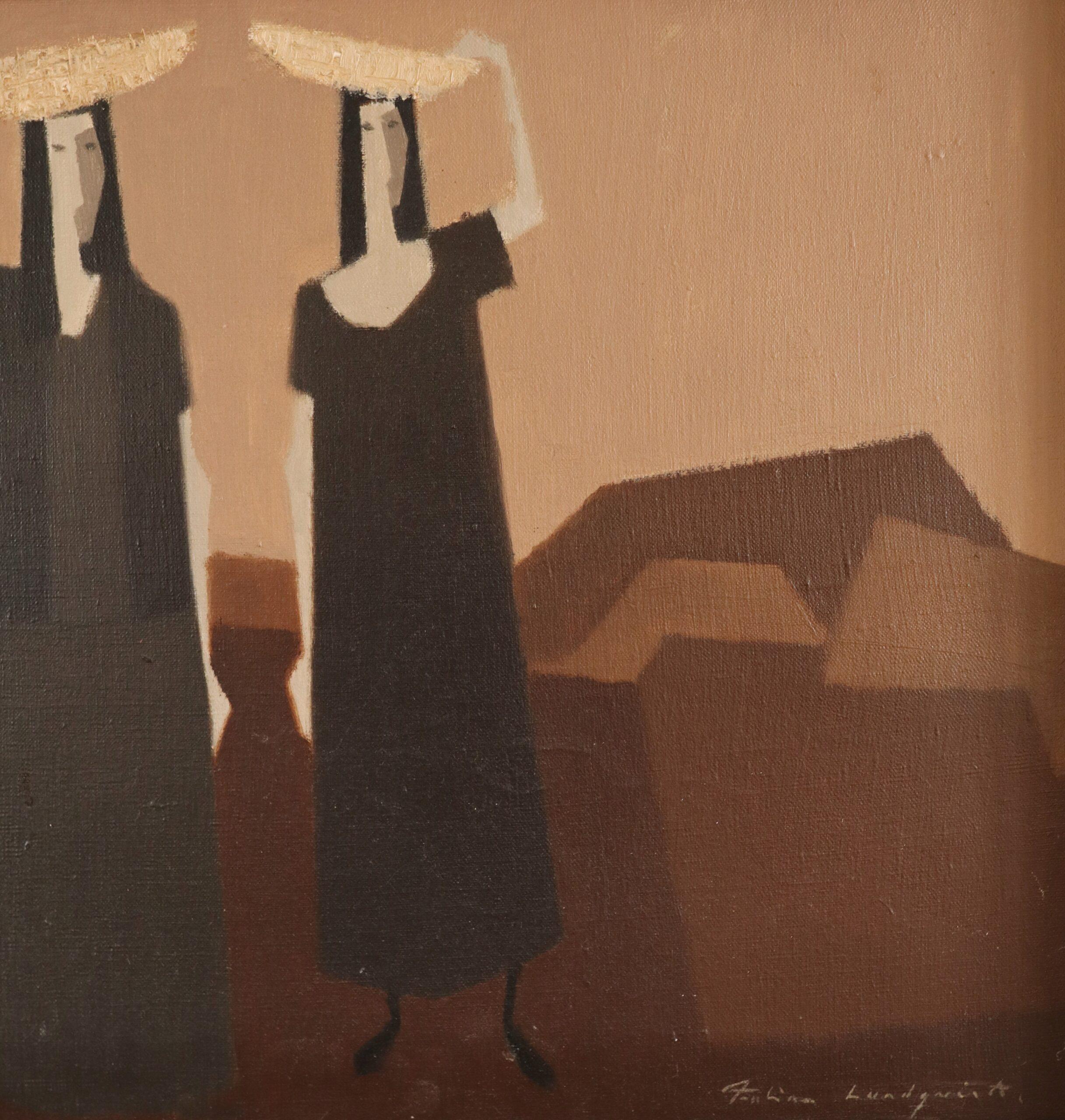 Mid Century Modern Vintage Swedish Figurative Oil Painting -Beneath the Pale Sky For Sale 7