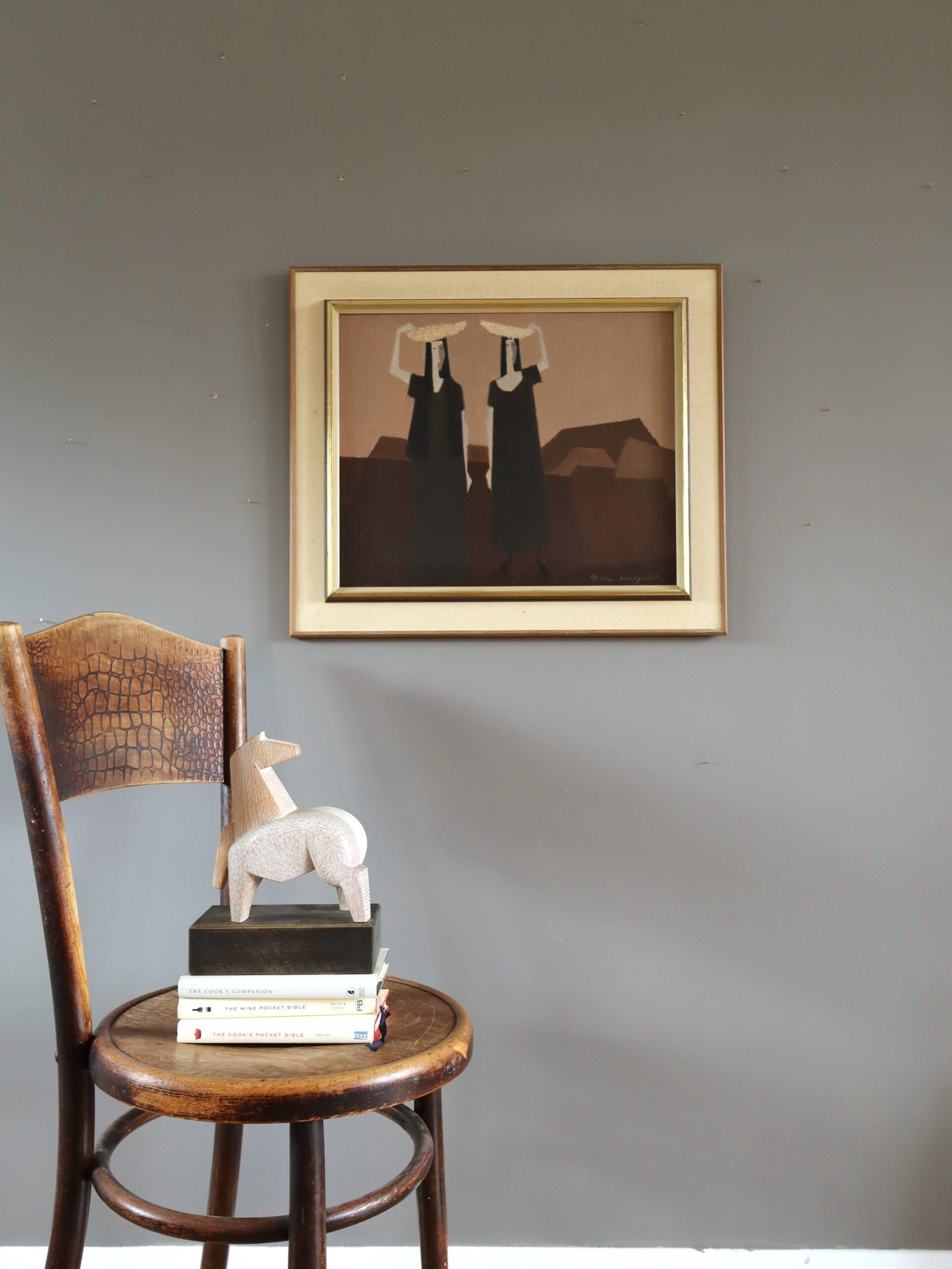 BENEATH THE PALE SKY
Size: 50.5 x 58.5 cm (including frame)
Oil on canvas

A brilliantly executed mid-century figurative composition, painted in oil onto canvas by the established Swedish artist Fabian Lundqvist (1913-1989), whose works have been
