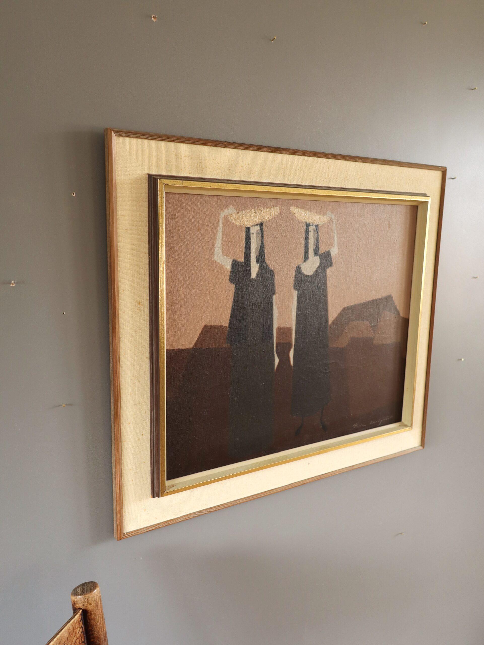 Mid Century Modern Vintage Swedish Figurative Oil Painting -Beneath the Pale Sky For Sale 1