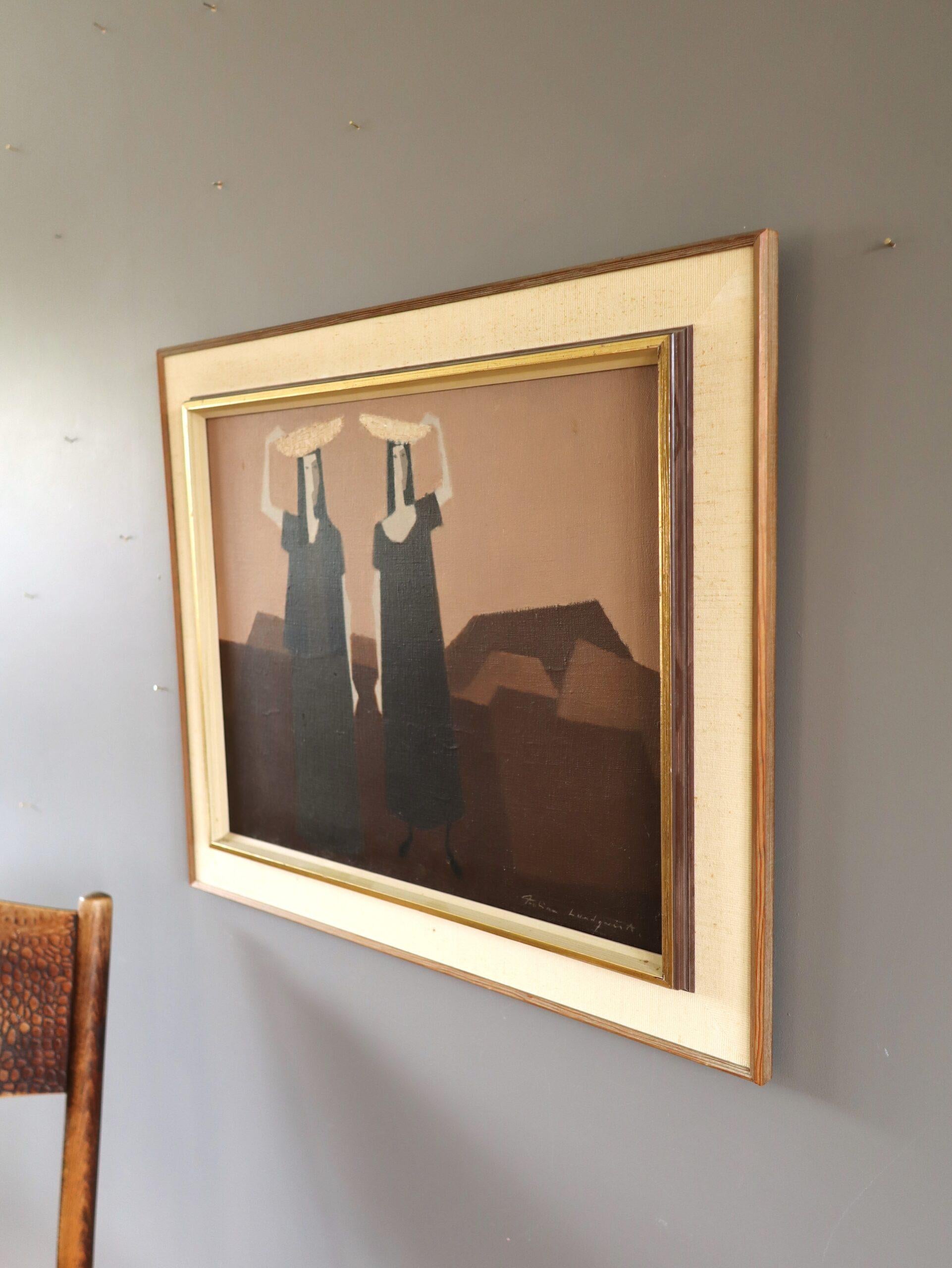 Mid Century Modern Vintage Swedish Figurative Oil Painting -Beneath the Pale Sky For Sale 2