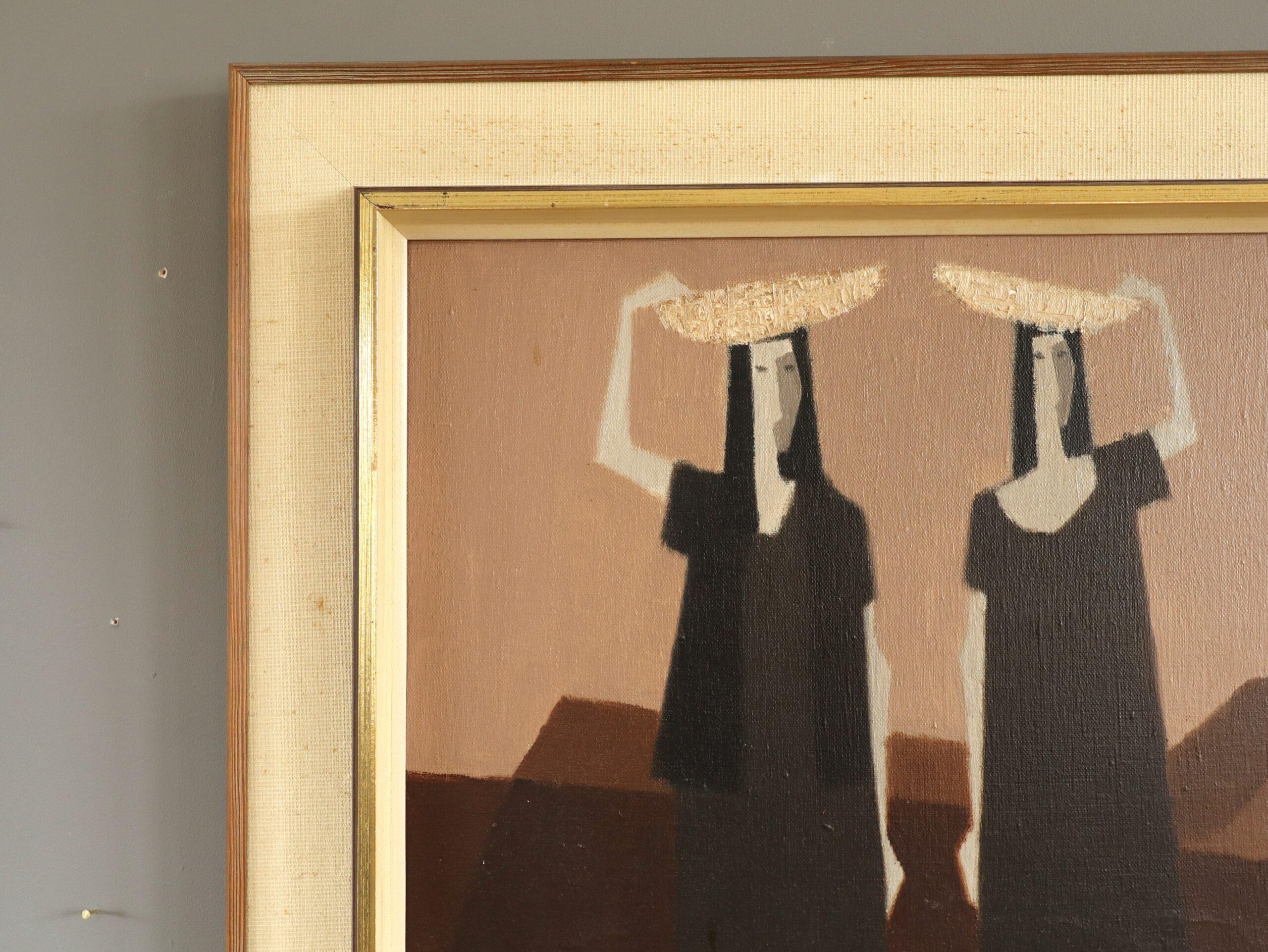 Mid Century Modern Vintage Swedish Figurative Oil Painting -Beneath the Pale Sky For Sale 3