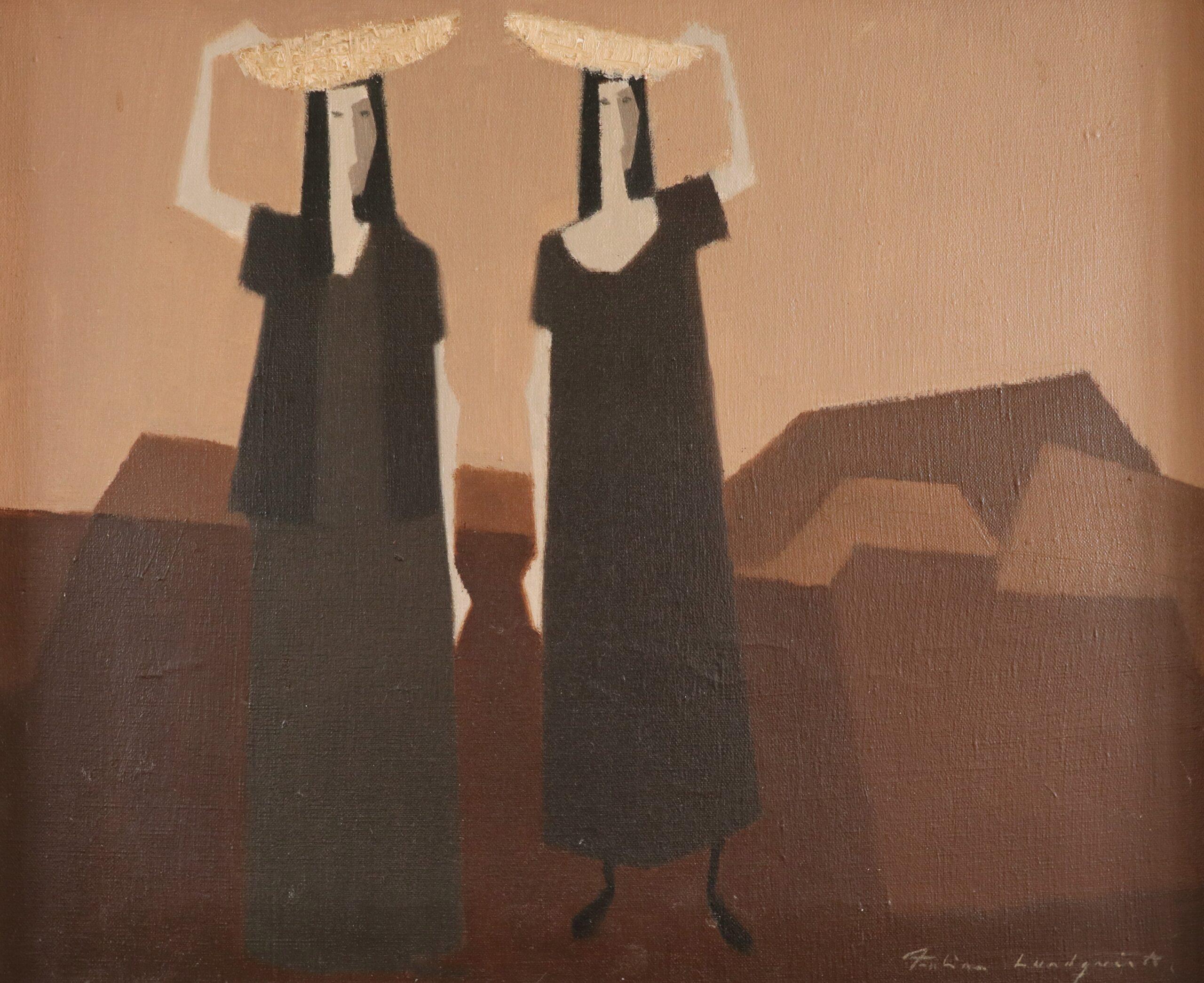 Mid Century Modern Vintage Swedish Figurative Oil Painting -Beneath the Pale Sky For Sale 5