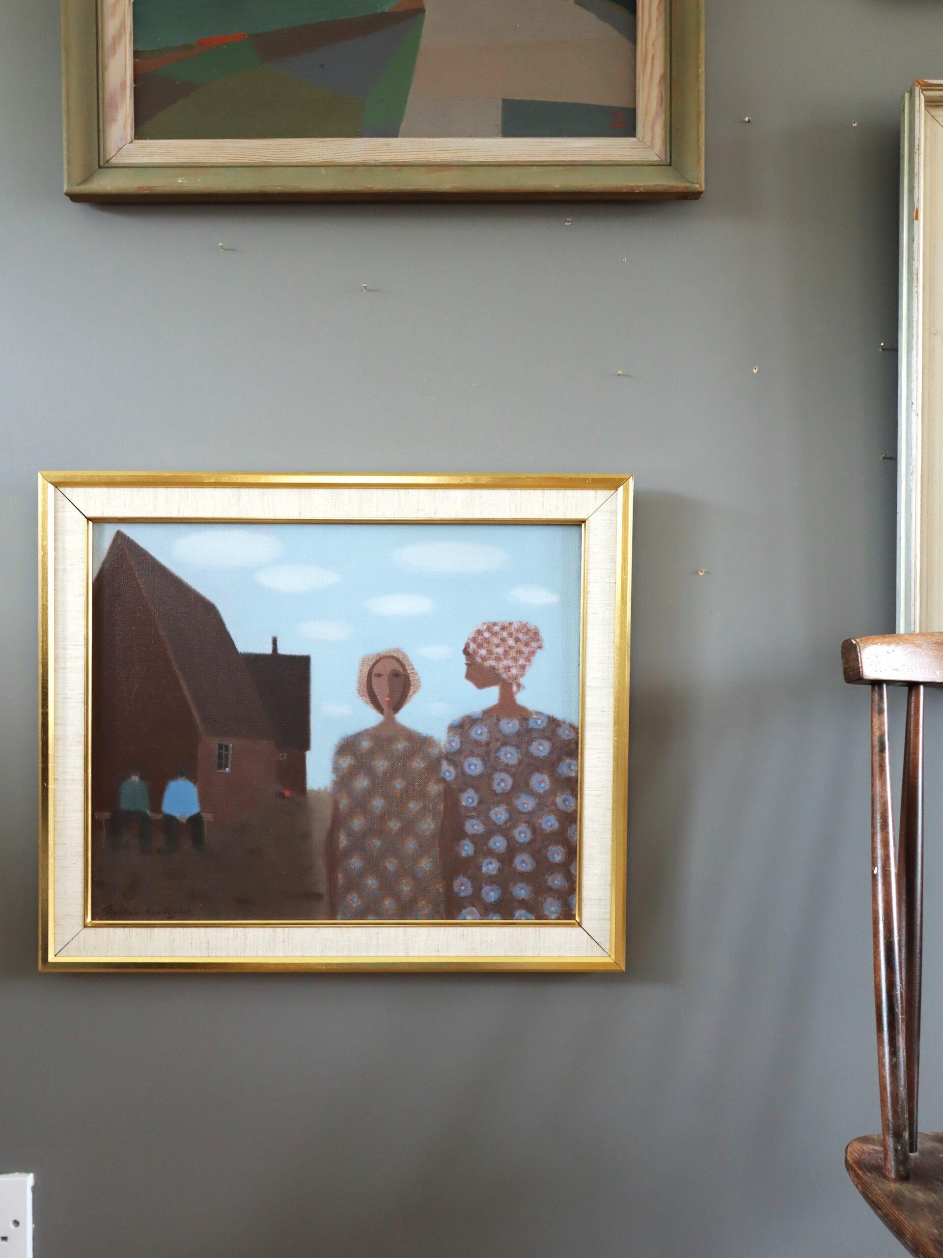 Schwedisches figuratives Ölgemälde unter Baumwollstiefeln, Mid-Century Modern, Vintage (Moderne), Painting, von Fabian Lundqvist