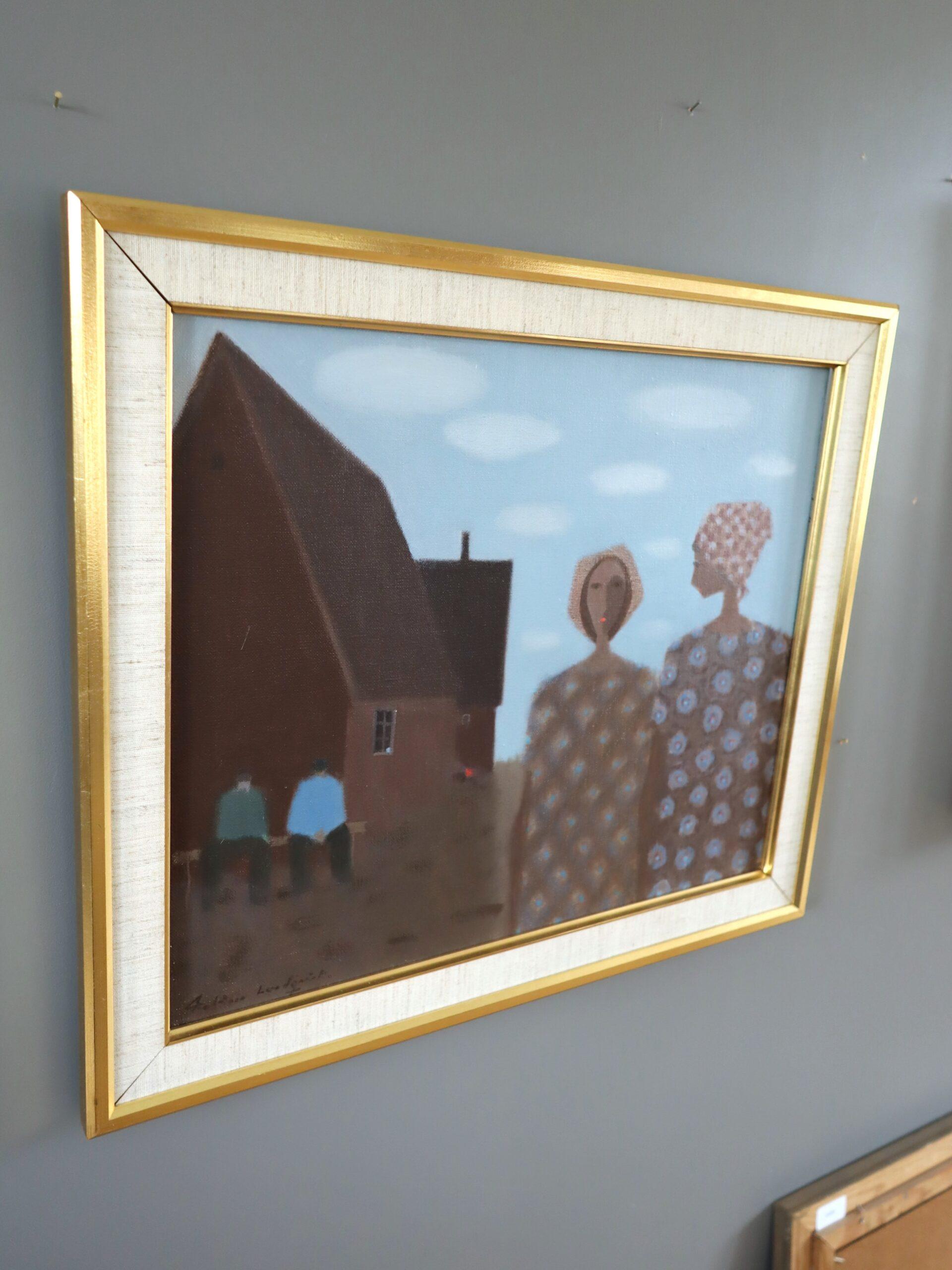 Schwedisches figuratives Ölgemälde unter Baumwollstiefeln, Mid-Century Modern, Vintage (Grau), Figurative Painting, von Fabian Lundqvist
