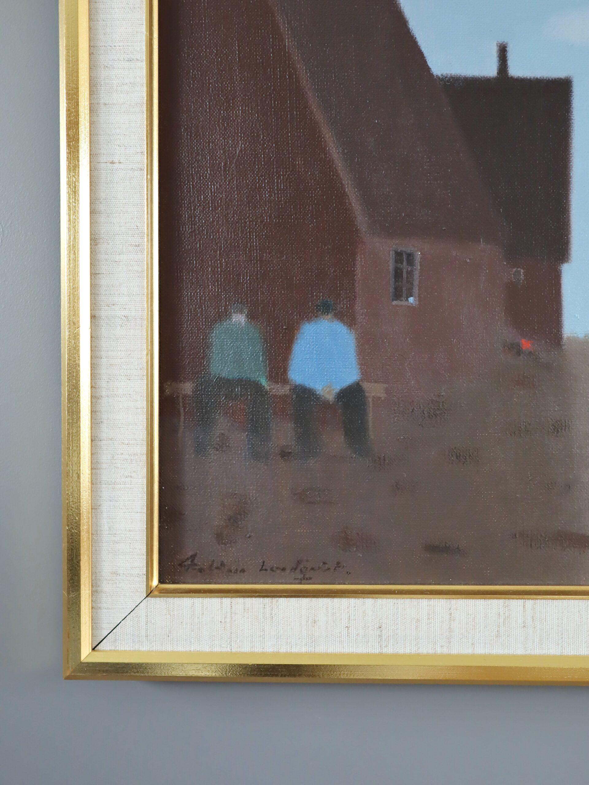 Schwedisches figuratives Ölgemälde unter Baumwollstiefeln, Mid-Century Modern, Vintage im Angebot 1