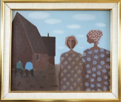 Mid Century Modern Vintage Swedish Figurative Oil Painting - Under Cotton Skies