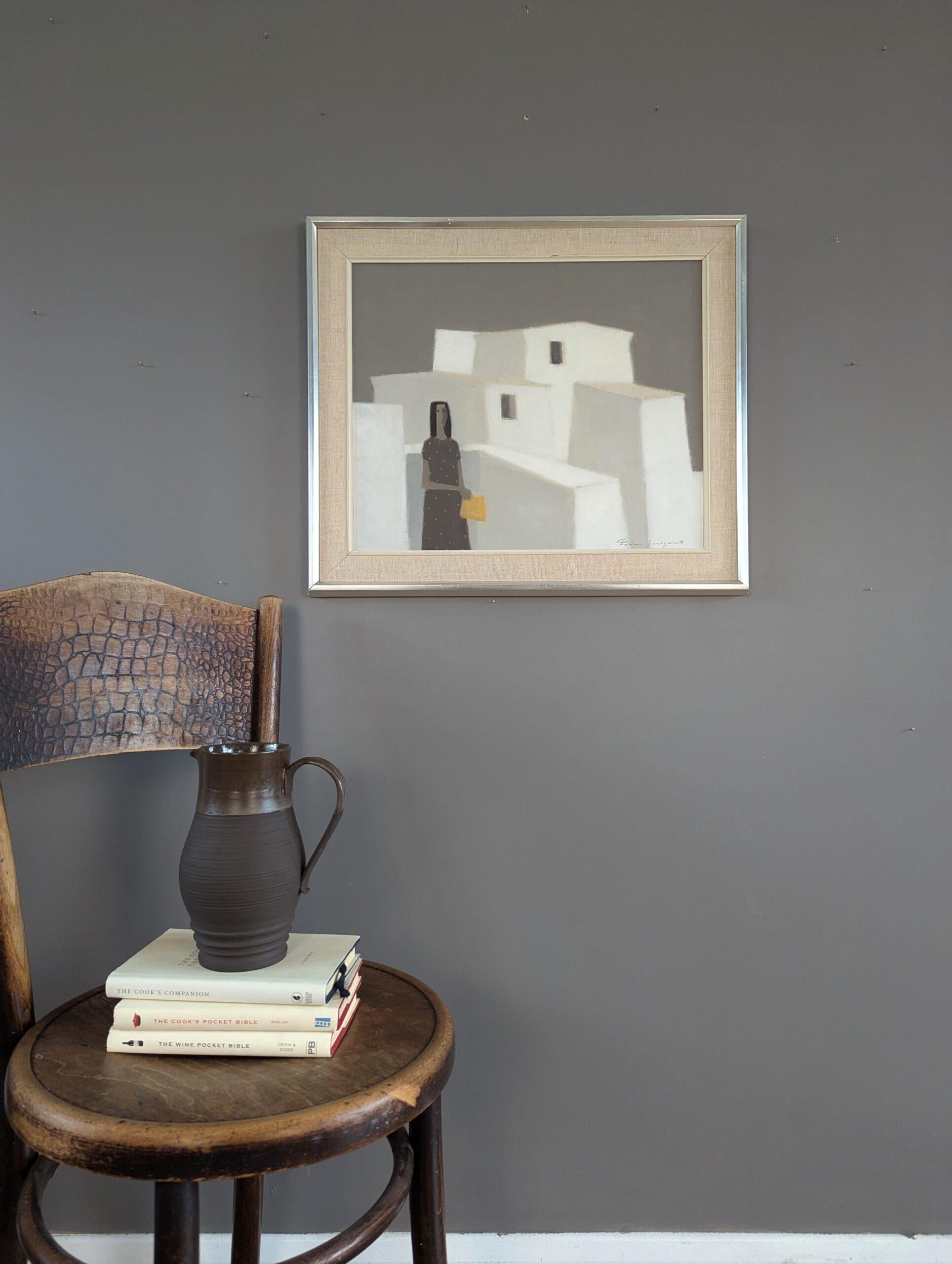Vintage Mid Century Modern Swedish Landscape Oil Painting - By the White Walls For Sale 2