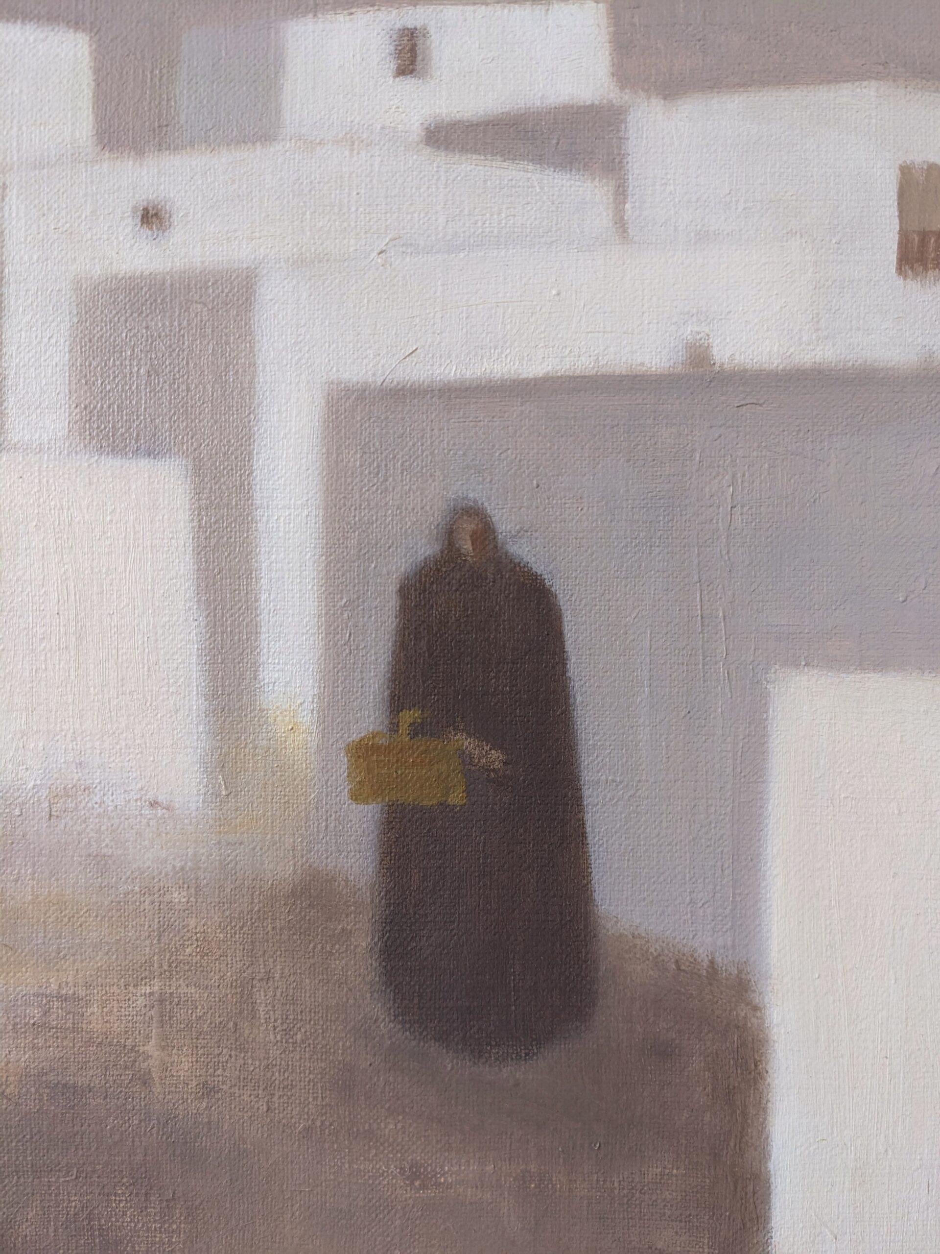 Pittura ad olio figurativa svedese vintage della metà del secolo, Fabian Lundqvist-White Town 9