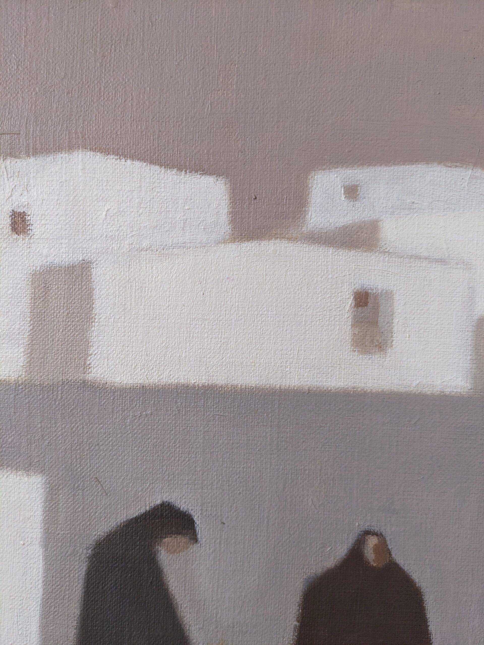 Vintage Mid-Century Swedish Figurative Oil Painting, Fabian Lundqvist-White Town 5