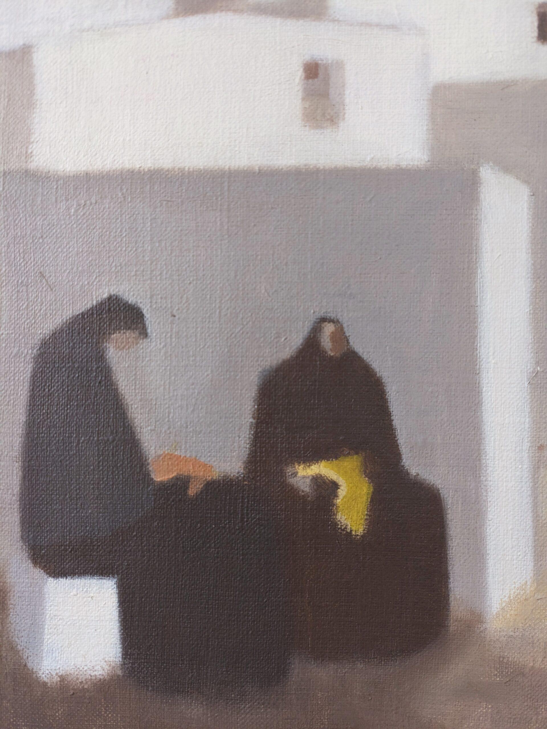Pittura ad olio figurativa svedese vintage della metà del secolo, Fabian Lundqvist-White Town 8