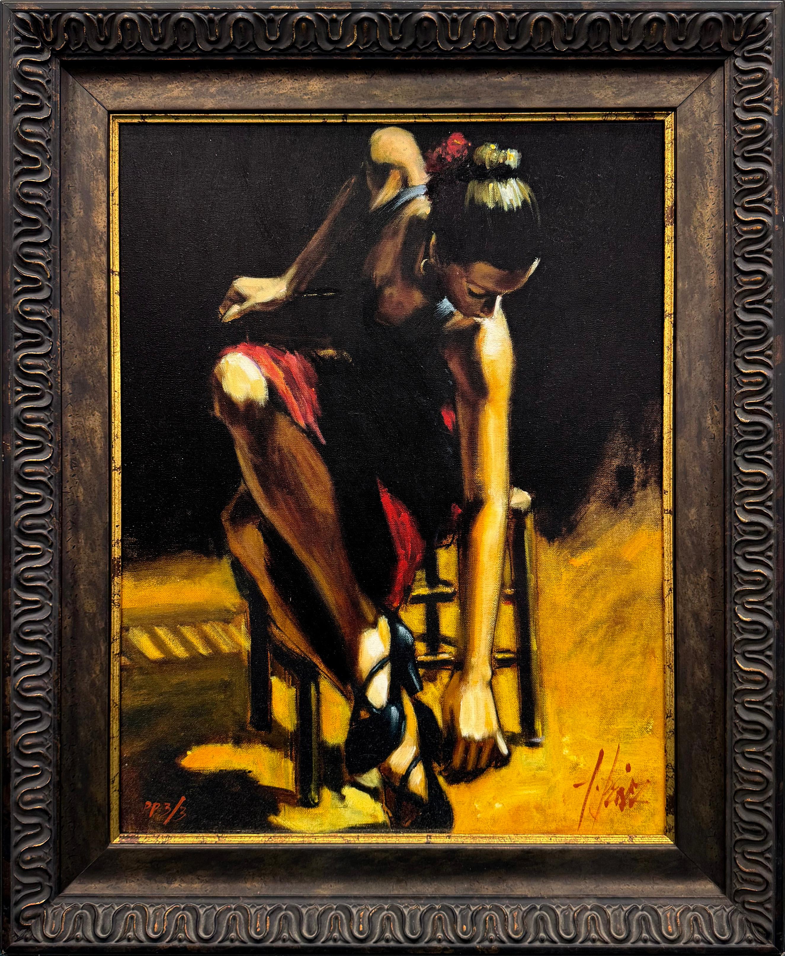 Fabian Perez Portrait Print - Dancer in Red Skirt (signed enhanced giclee on canvas)