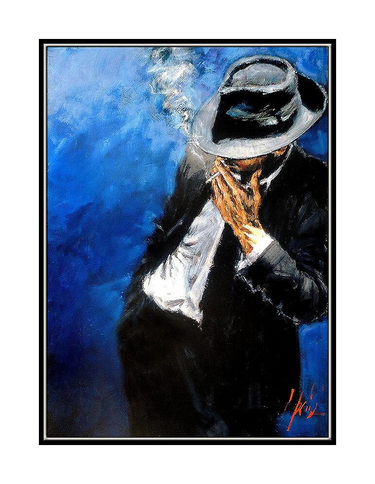 Fabian Perez Large Giclee on Canvas Signed Man In Black Portrait Art For Sale 1