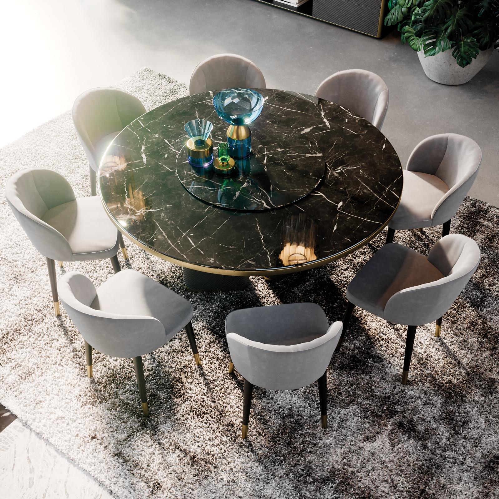 Fabian dining table with lazy susan, d.280 cm in sahara noir and woven leather In New Condition For Sale In Bisceglie, IT