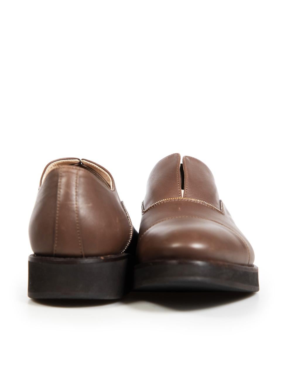 Fabiana Filippi Brown Leather Chain Detail Loafers Size IT 40 In Good Condition For Sale In London, GB