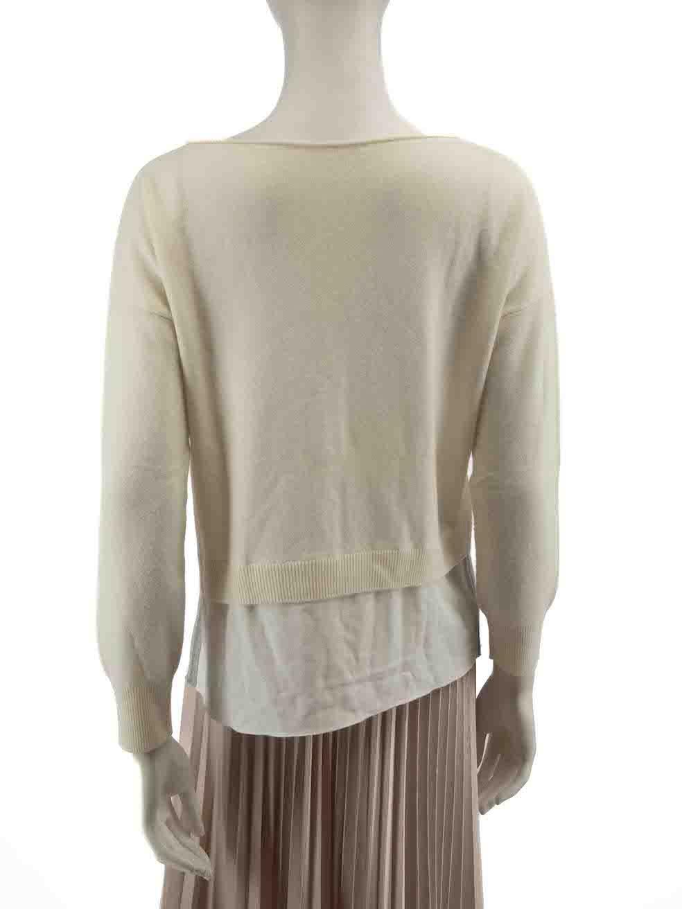 Fabiana Filippi Cream Beaded Silk Panel Knit Top Size S In Good Condition For Sale In London, GB