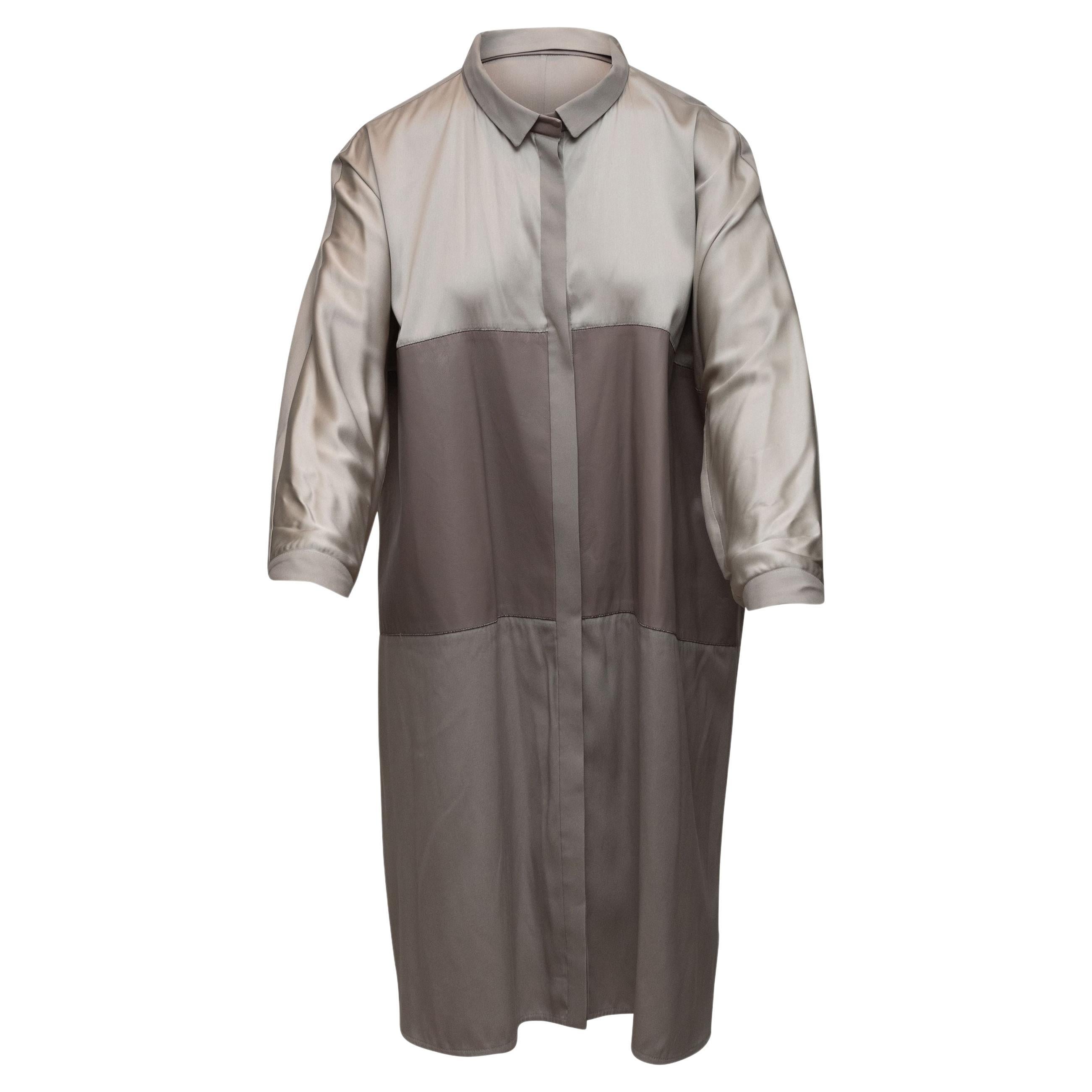 Fabiana Filippi Graues langärmeliges Oberteil aus Seide und Leder