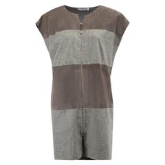 Fabiana Filippi Grey Wool and Suede Striped Front Zip Mini Dress Size M