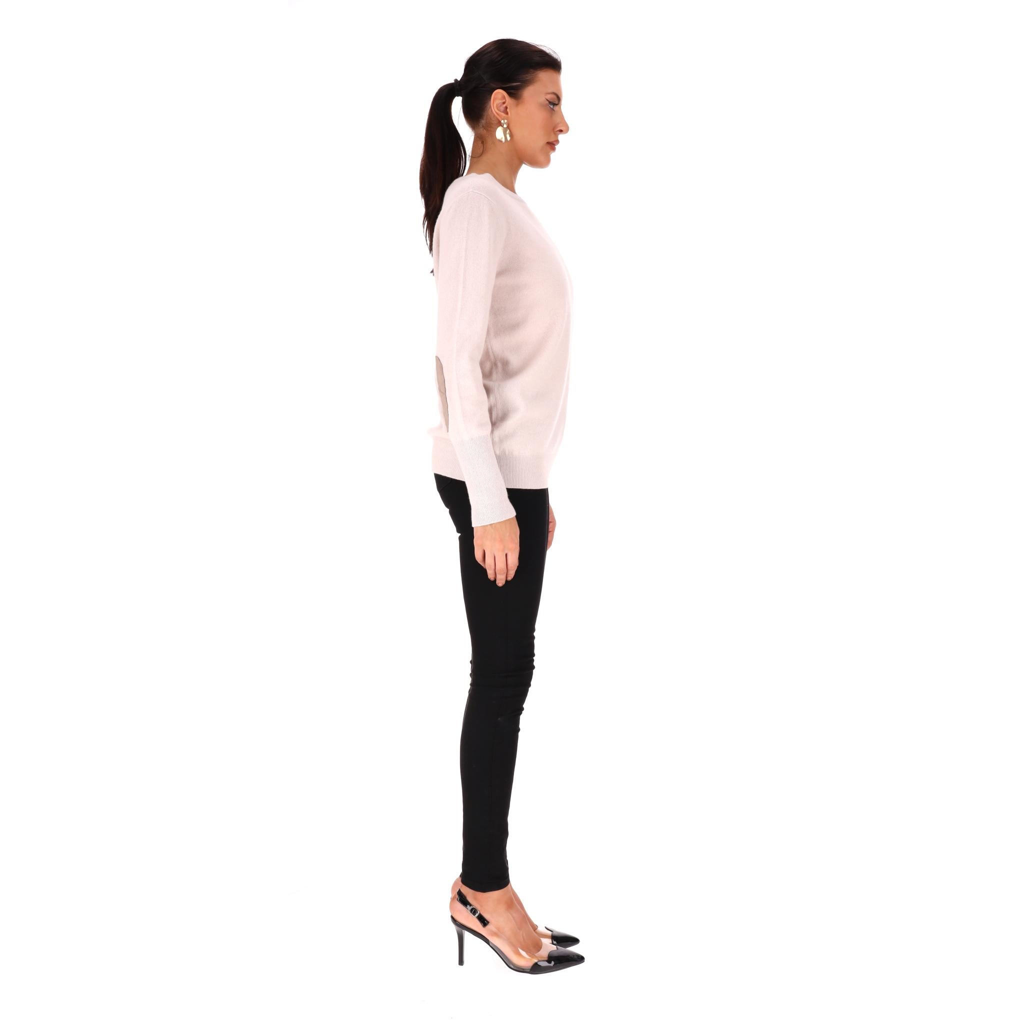 Beige Fabiana Filippi Merino Wool, Silk & Cashmere Jumper With Leather Elbow Patches en vente