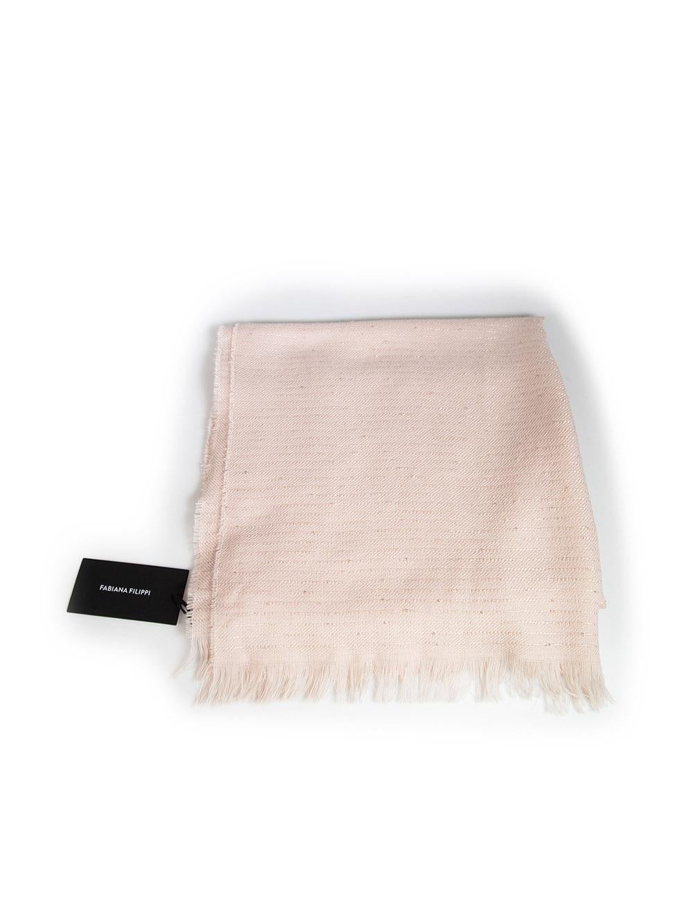 CONDITION is Never worn, with tags. No visible wear to scarf is evident on this new Fabiana Filippi designer resale item. Item comes with a dust bag
 Details
 Pink
 Wool
 Scarf
 Embellished
 
 
 Made in Italy
 
 Composition
 86% Wool and 14%