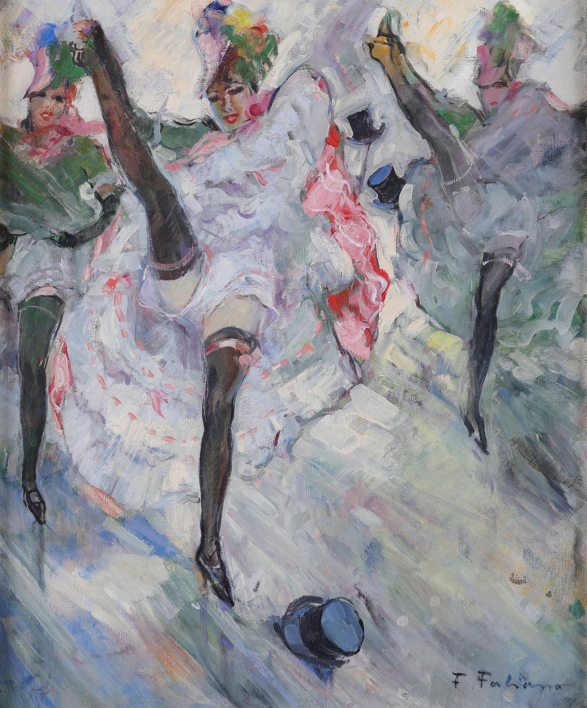 'The Can-Can Girls'. Signed F. Fabiano. Framed oil on canvas – Painting von Fabien Fabiano