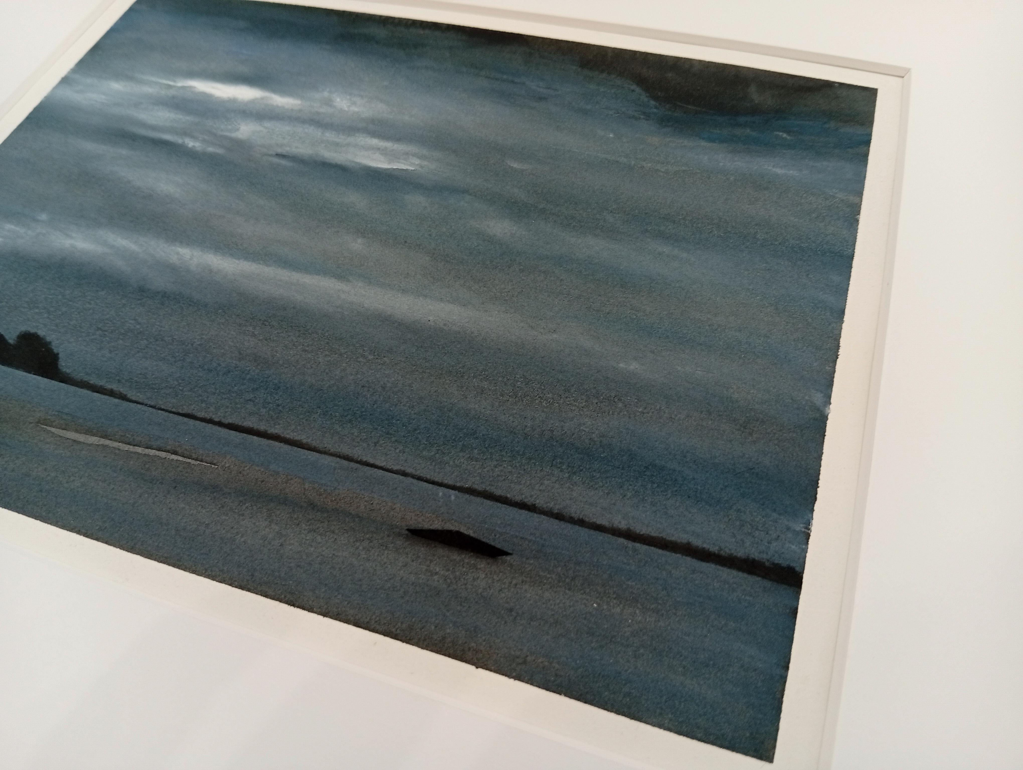 Épuisement du motif, Watercolor and Charcoal, Contemporary Marine Landscape, Sky - Painting by Fabien Granet