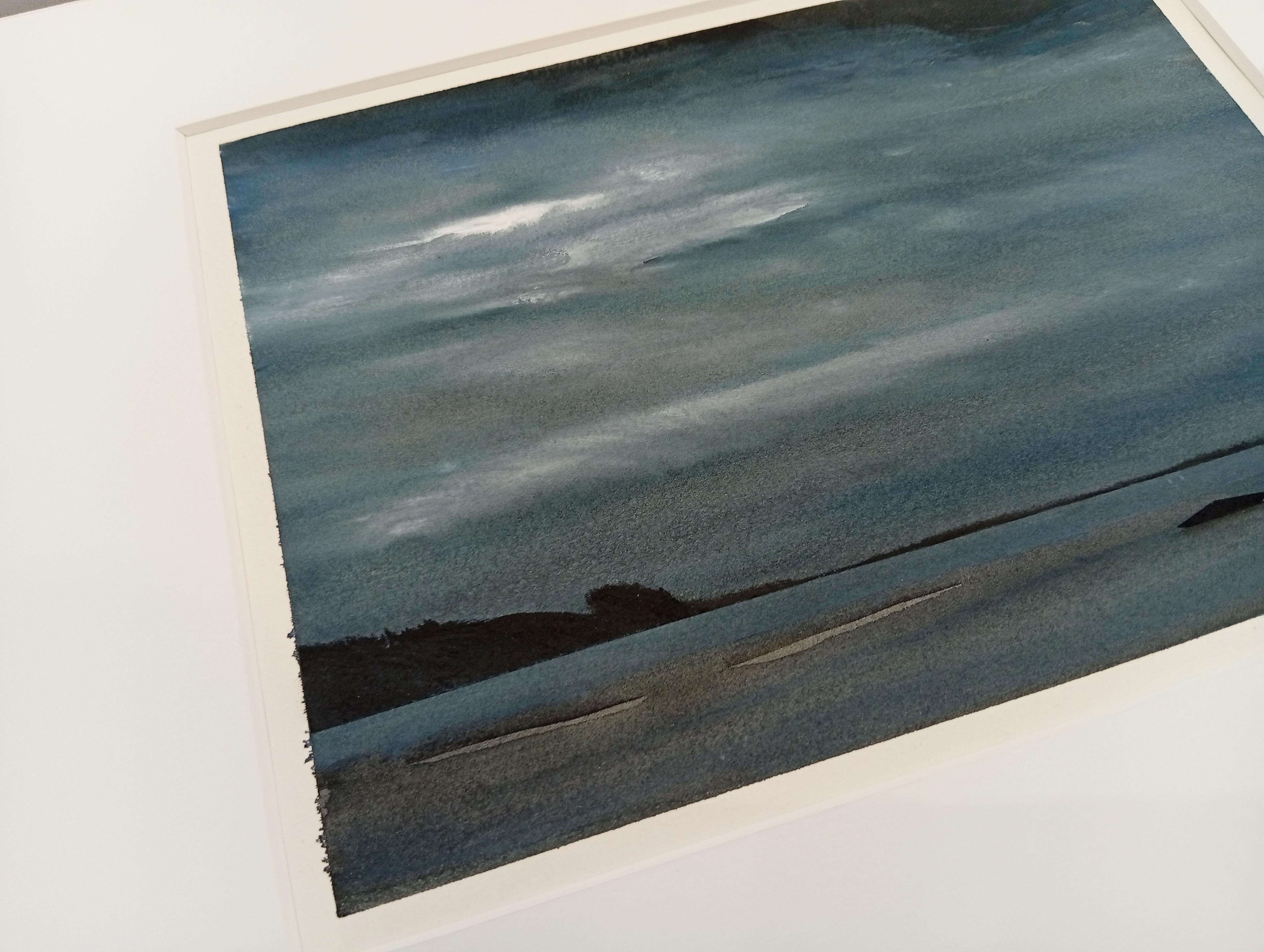 Épuisement du motif, Watercolor and Charcoal, Contemporary Marine Landscape, Sky - Black Landscape Painting by Fabien Granet