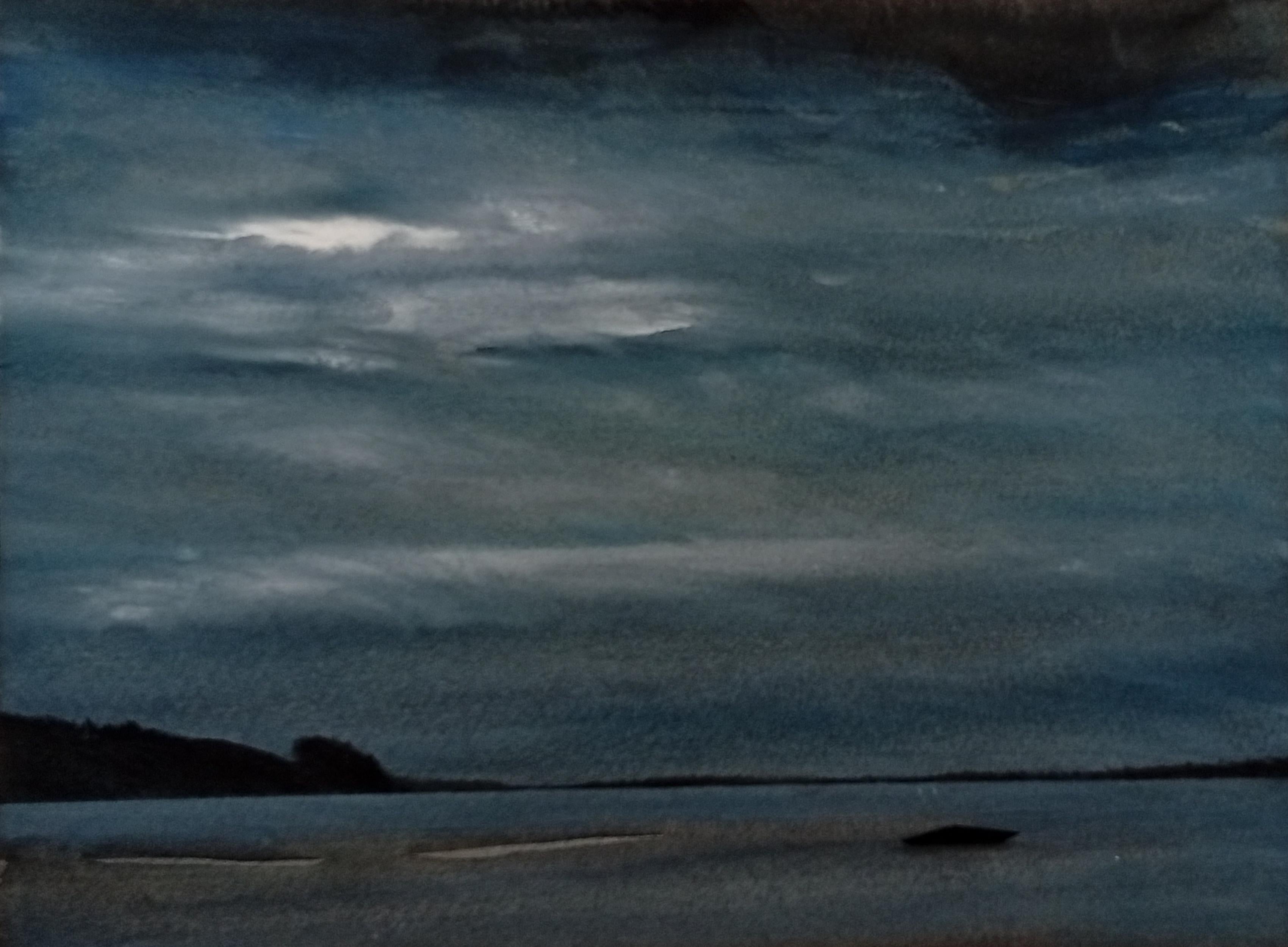 Fabien Granet Landscape Painting - Épuisement du motif, Watercolor and Charcoal, Contemporary Marine Landscape, Sky