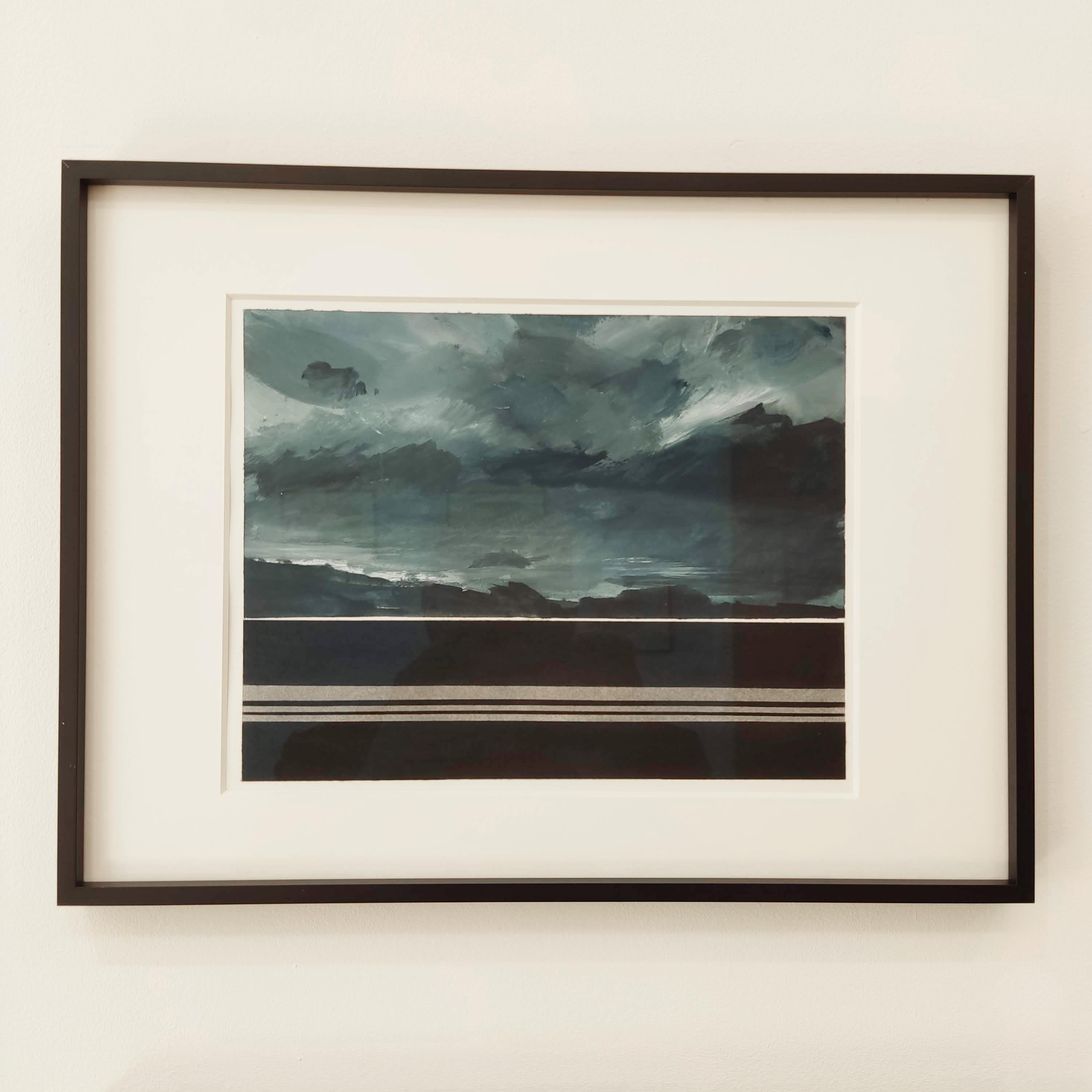 Horizon - Painting, Watercolour, Sea Coast Landscape, Britany - Black Landscape Painting by Fabien Granet