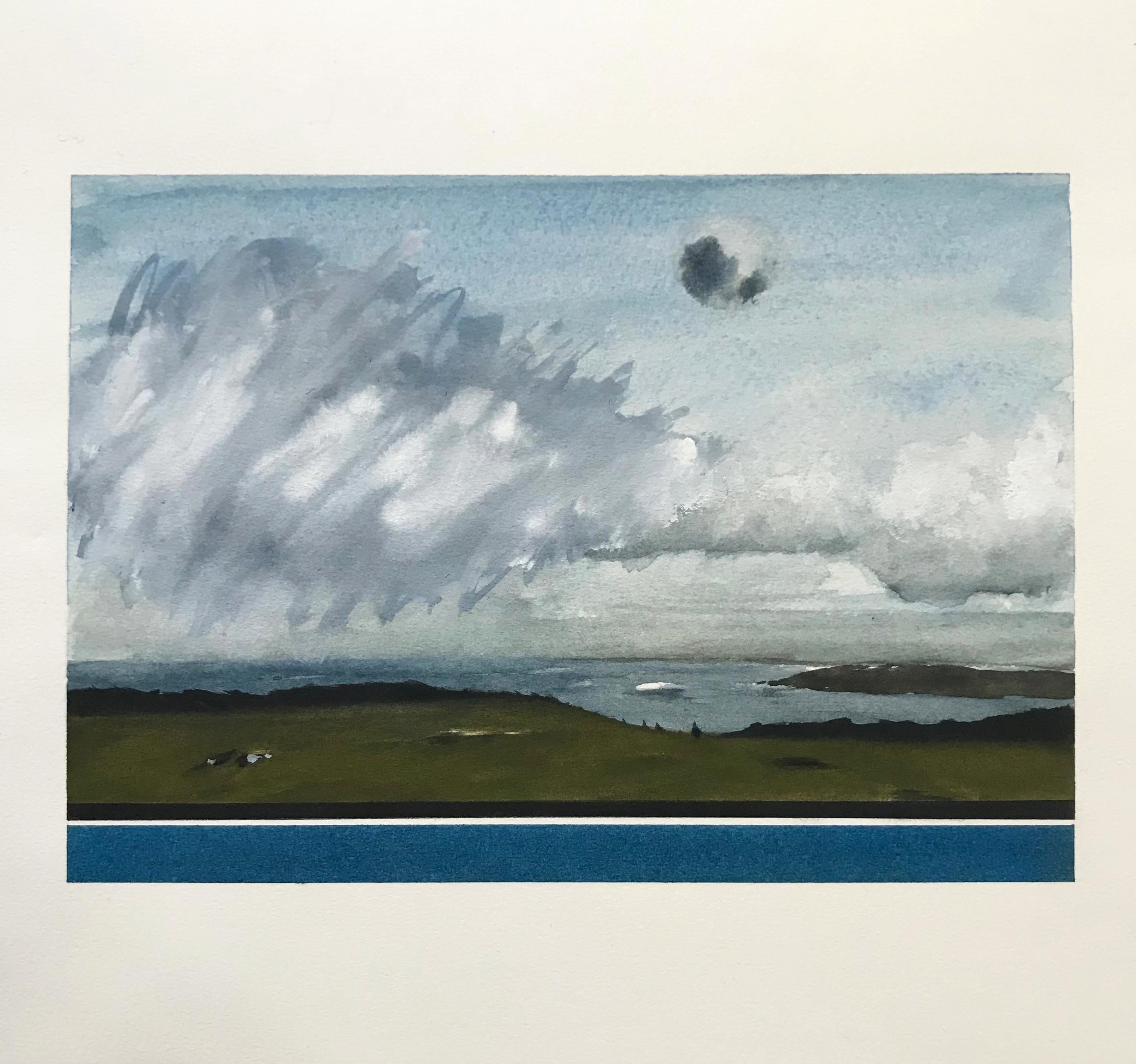 Paysage de la côte mer, aquarelle originale, pastel, gouache, Britany - Painting de Fabien Granet