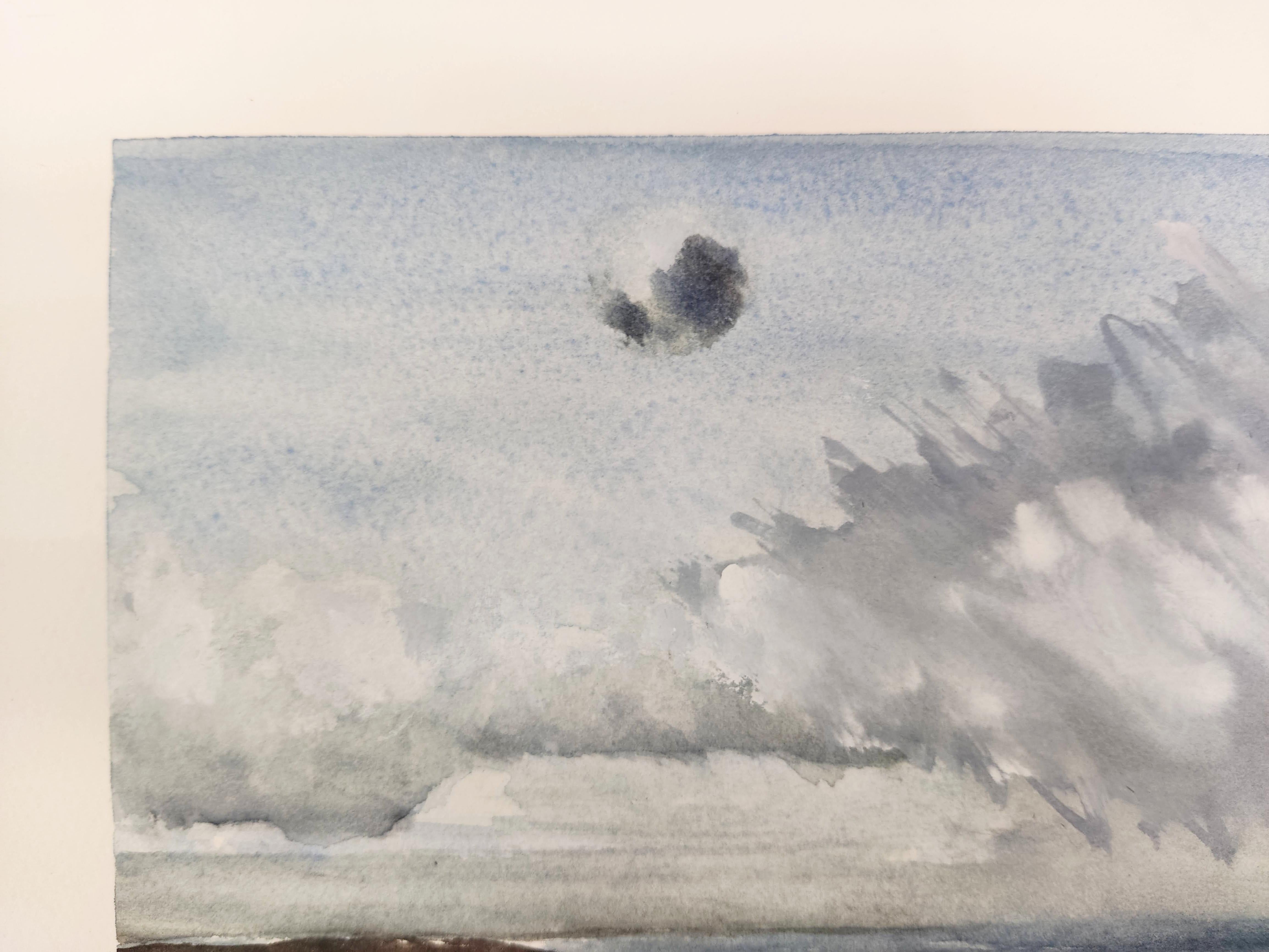 Paysage de la côte mer, aquarelle originale, pastel, gouache, Britany en vente 1