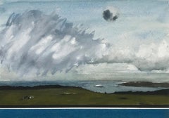 Paysage de la côte mer, aquarelle originale, pastel, gouache, Britany