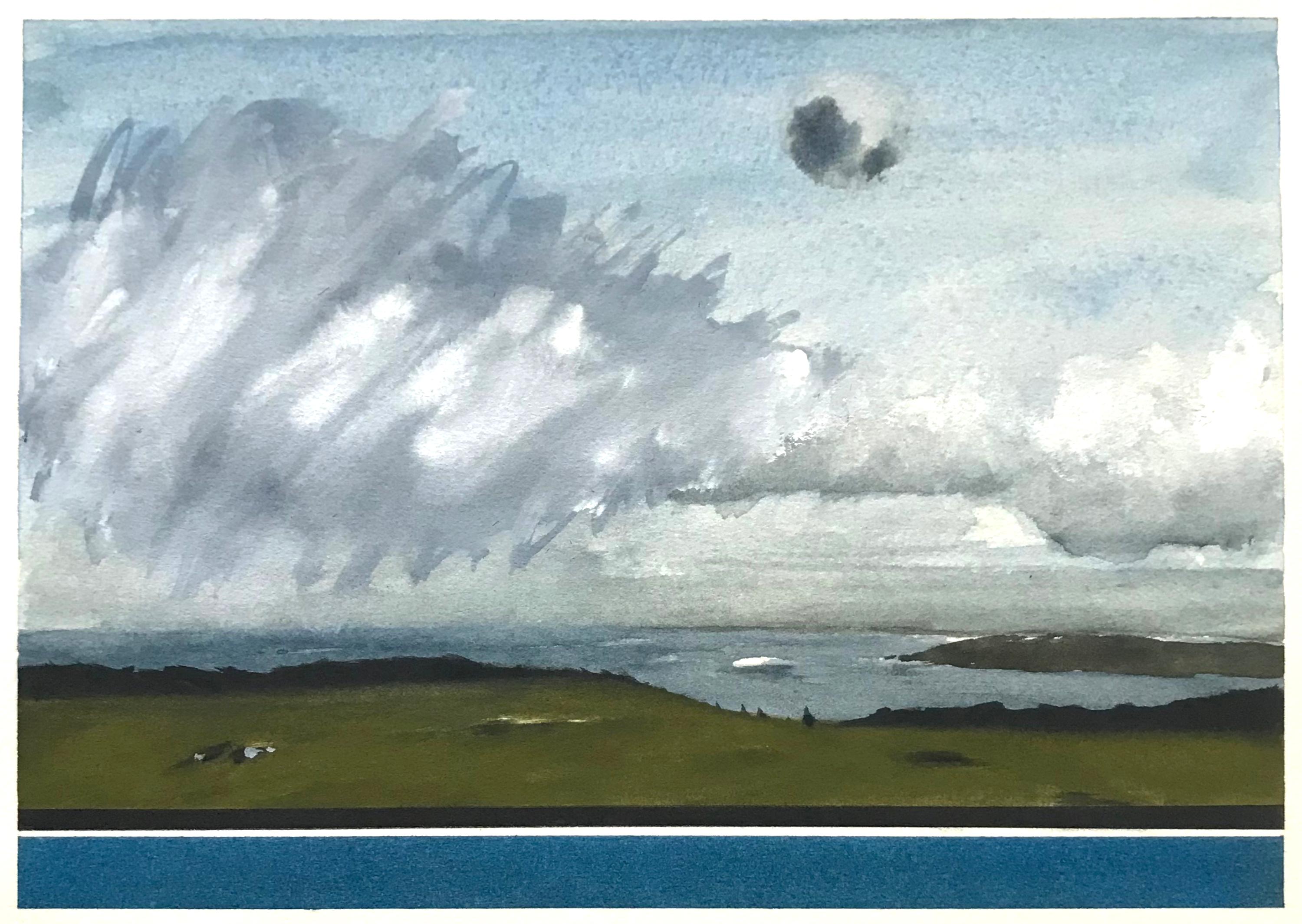Landschaft an der Meeresküste, Original-Aquarell, Pastell, Gouache, Britany