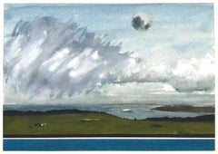 Sea Coast Landscape Drawing, Watercolor and Gouache, Signed, 30x40 cm