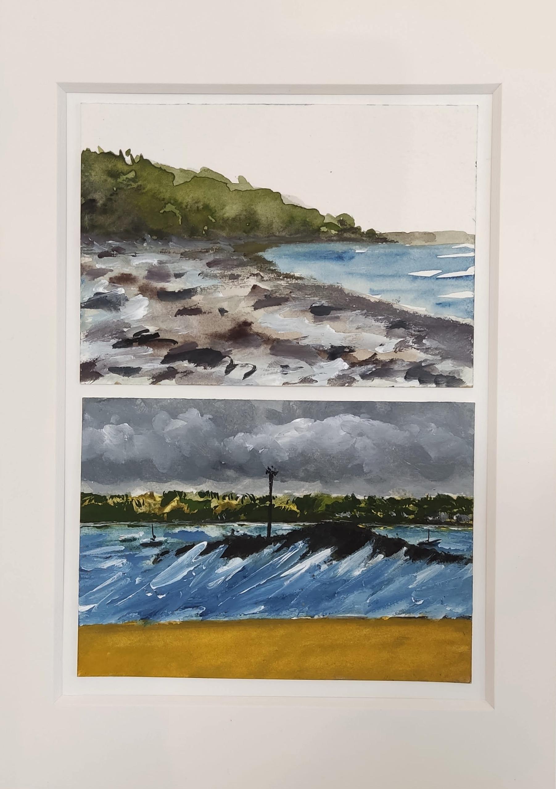 Vu d'ici – Aquarell, Gemälde auf Papier, Landschaft, Meereslandschaft – Painting von Fabien Granet