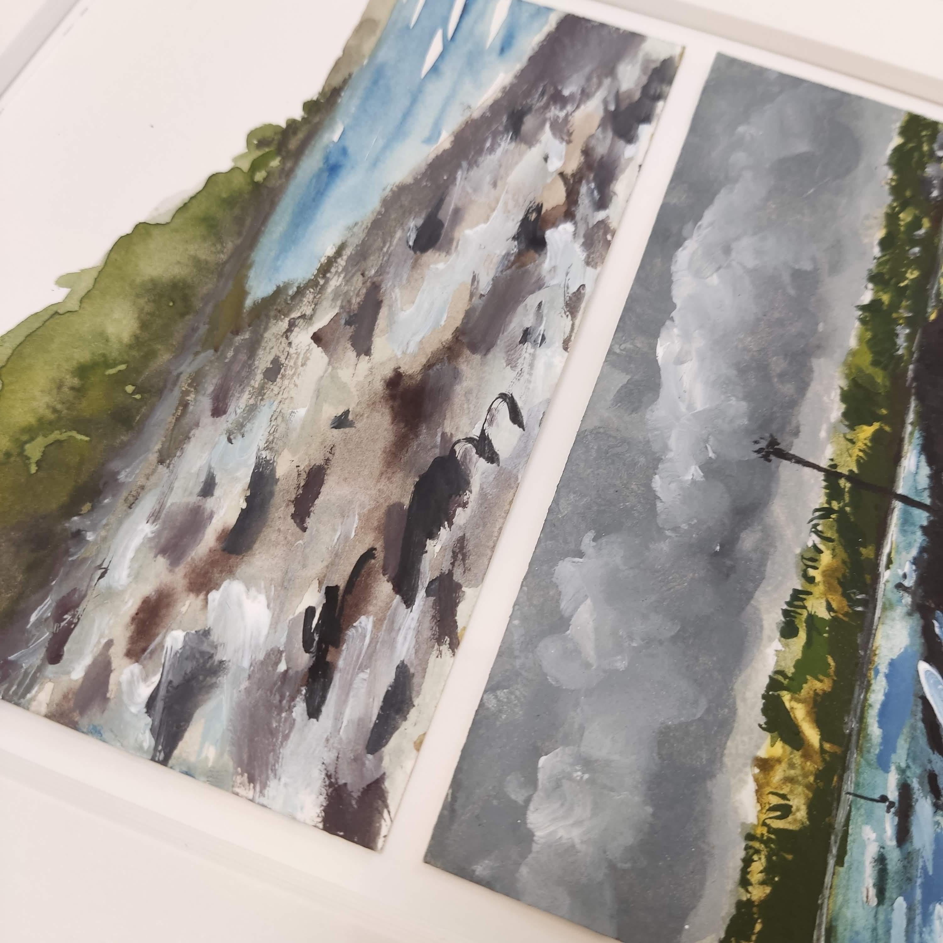 Vu d'ici - Watercolour, Painting on paper, Landscape, Seaside - Gray Landscape Painting by Fabien Granet