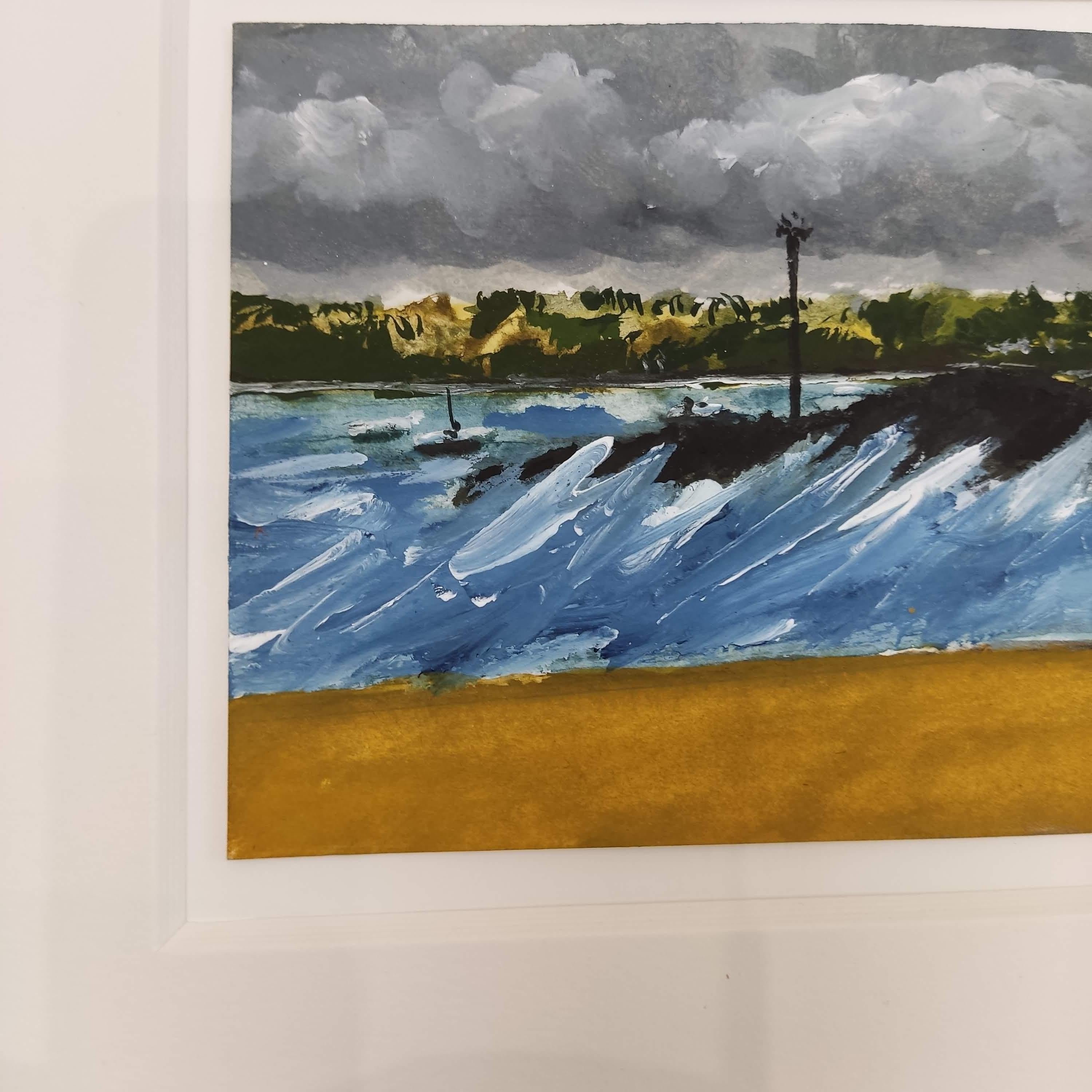 Vu d'ici – Aquarell, Gemälde auf Papier, Landschaft, Meereslandschaft (Grau), Landscape Painting, von Fabien Granet