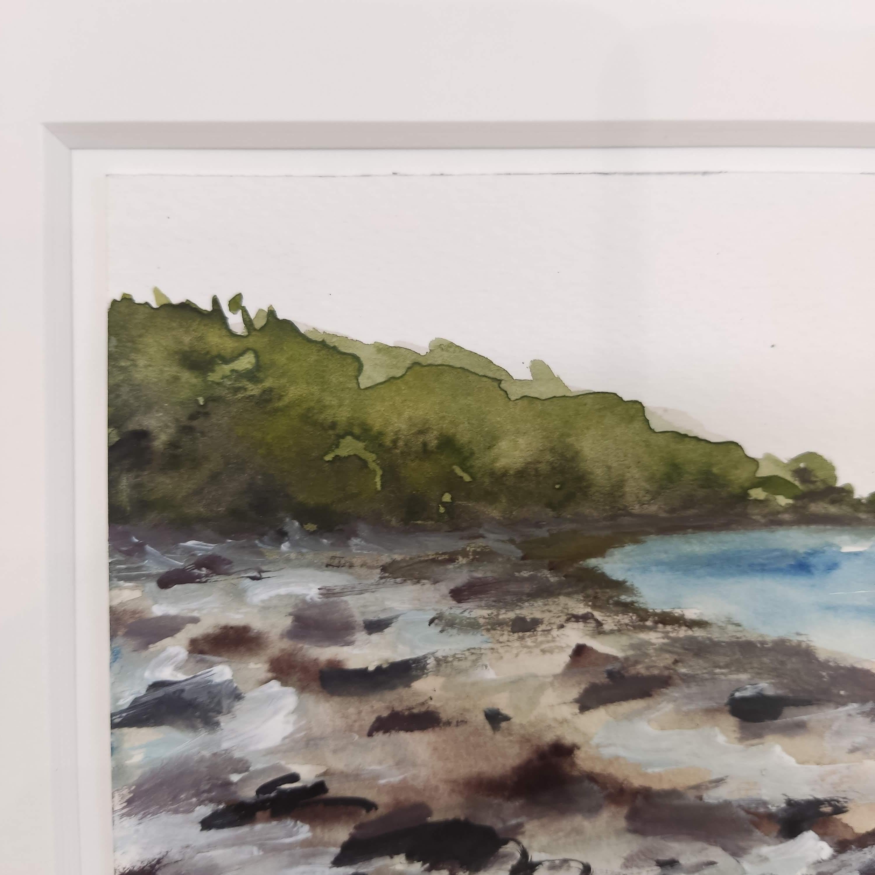 Vu d'ici - Watercolour, Painting on paper, Landscape, Seaside For Sale 1